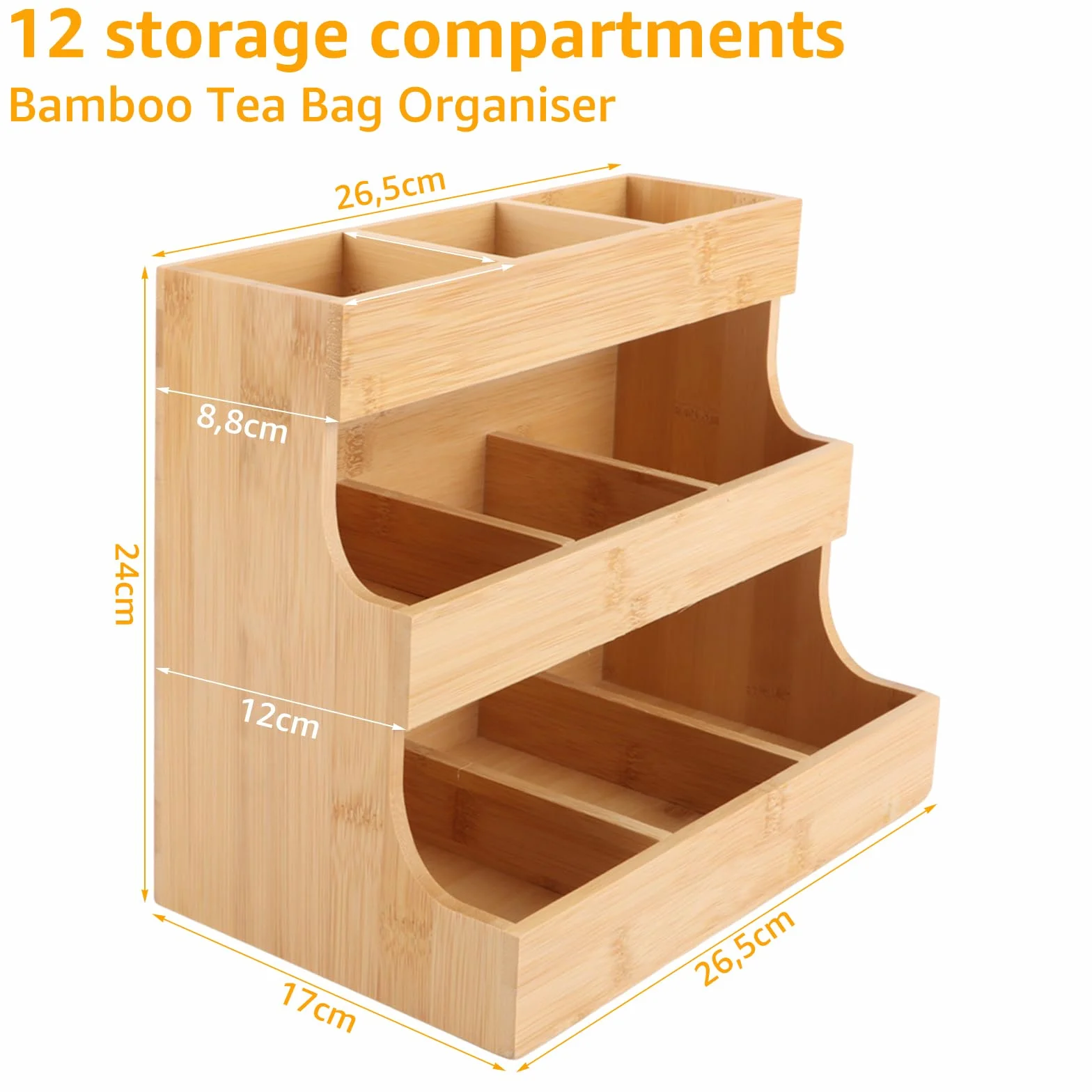 26 x 17 x 24 cm, organizer per bustine da tè in bambù, scatola da tè in legno con 9 scomparti, porta bustine da tè in bambù, porta bustine da tè, organizer verticale