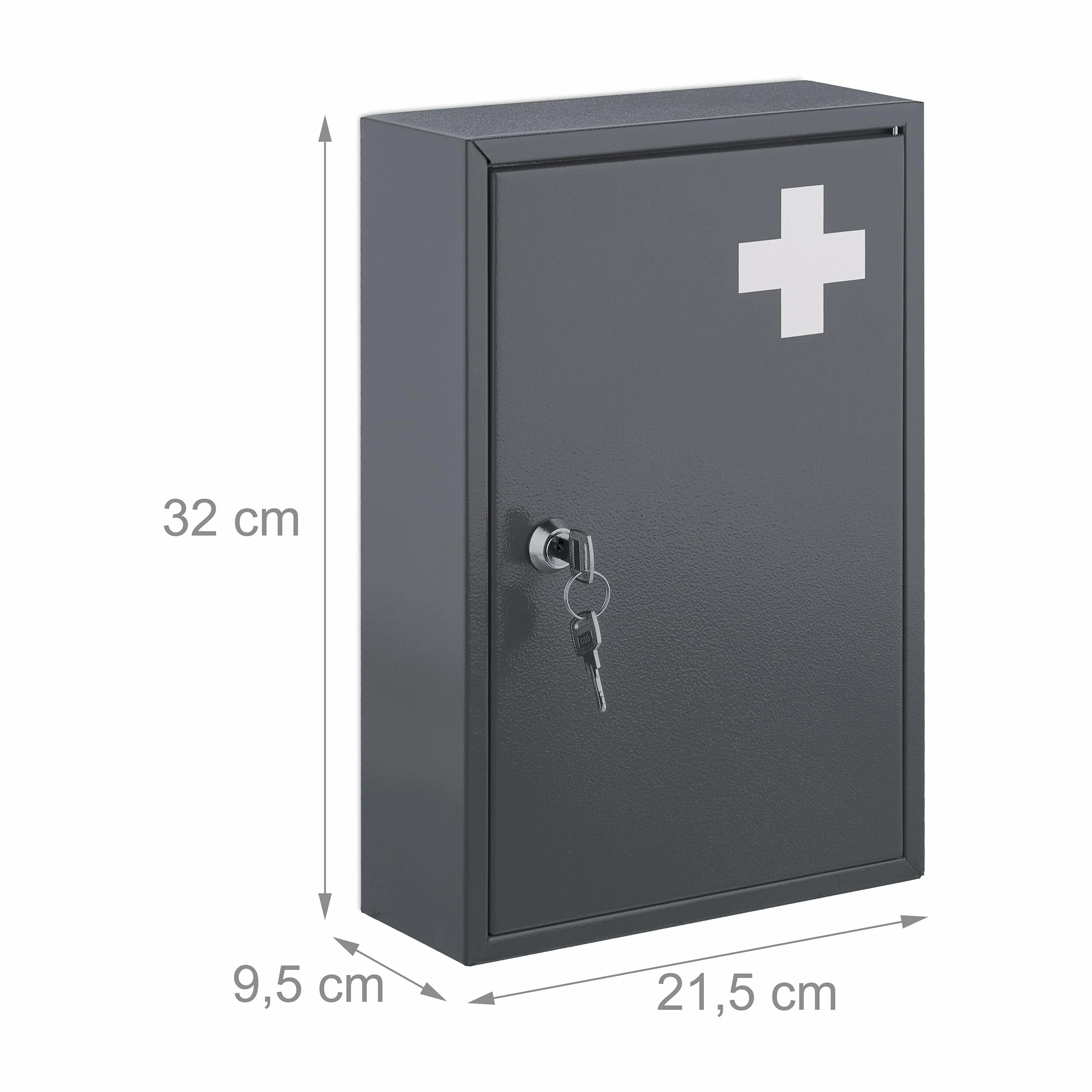 Relaxdays Armadietto Pronto Soccorso per Medicinali, Cassetta con Chiusura di Sicurezza, 32x21,5x9,5 cm, Grigio Bianco
