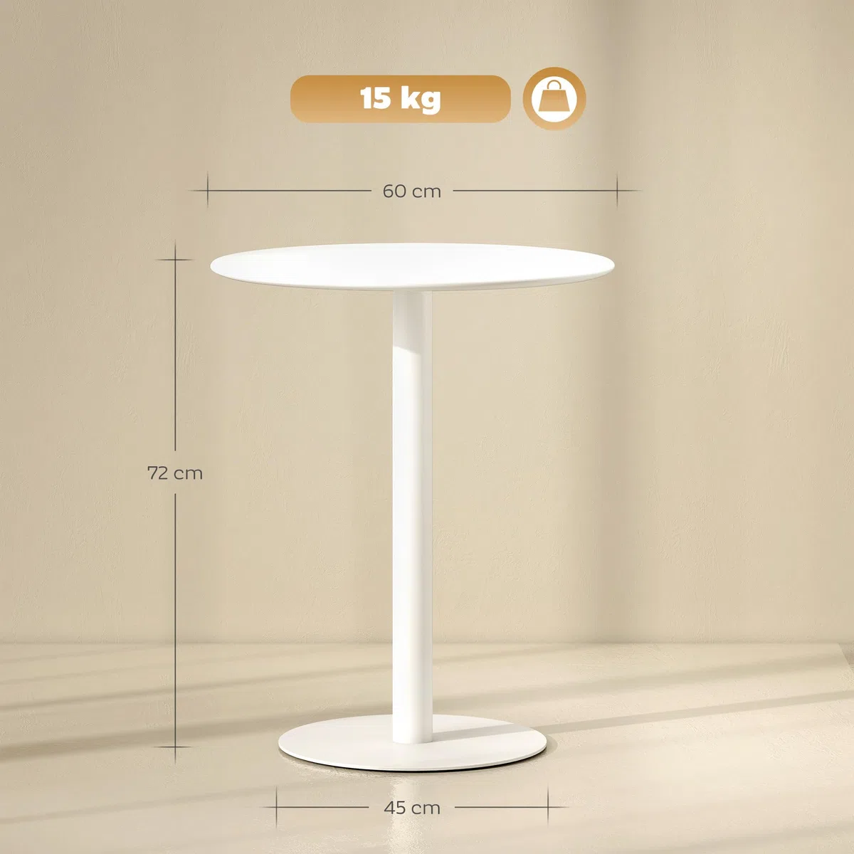 HOMCOM Tavolo da Pranzo Rotondo per 2 Persone dal Design Minimal, Tavolo Moderno in Acciaio, per Interno ed Esterno, Ø60x72 cm, Bianco
