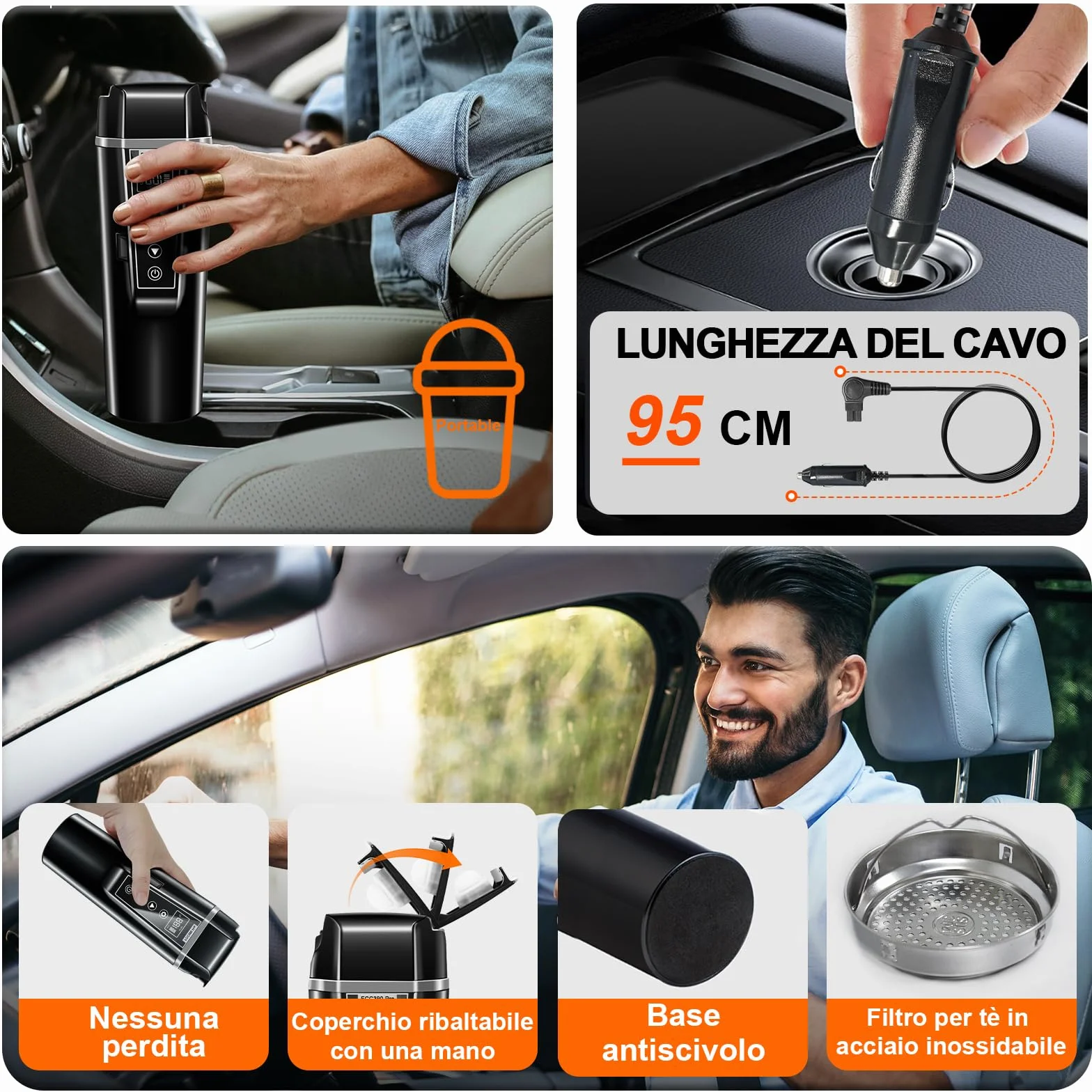 Bollitore Elettrico per Auto 12v e 24v, Piccolo Bollitore Elettrico da Viaggio 450ml per Camion,Auto, Taxi, per Preparare il Tè e il Latte Neonato, con Temperatura Regolabile, Tenere in Caldo