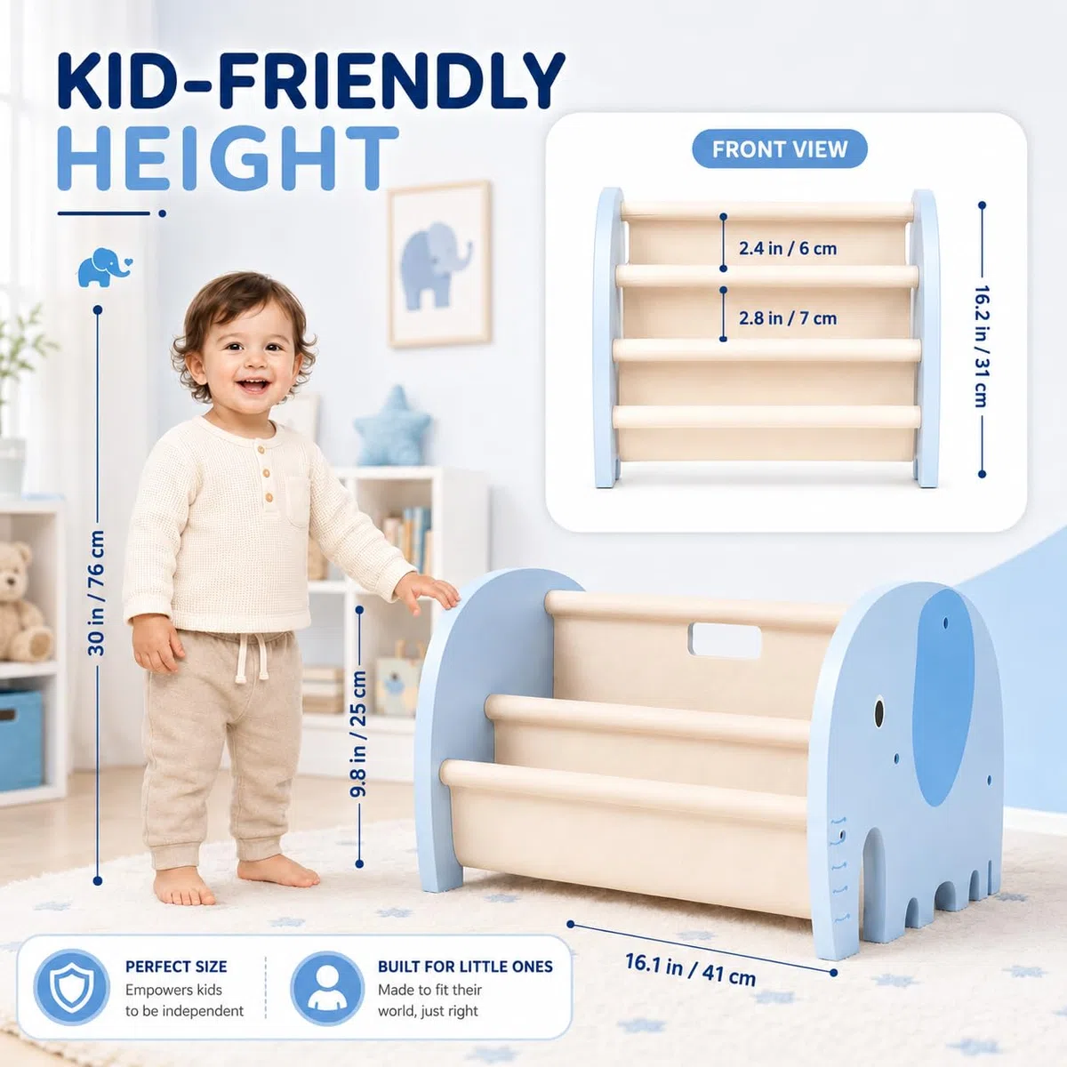 Libreria per bambini in legno, Libreria Montessori per Bambini, Scaffale Porta Libri Doppia Faccia con Tasche in Tela, Stile Montessori Portatile con Maniglia, Mobiletto Porta Libri per Cameretta