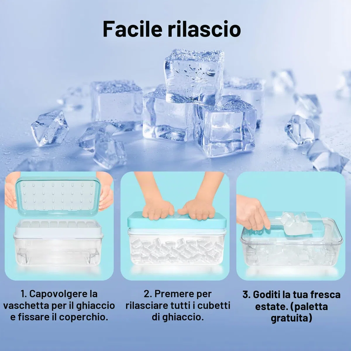 Vassoi per cubetti di ghiaccio per congelatore, con coperchio e bidone