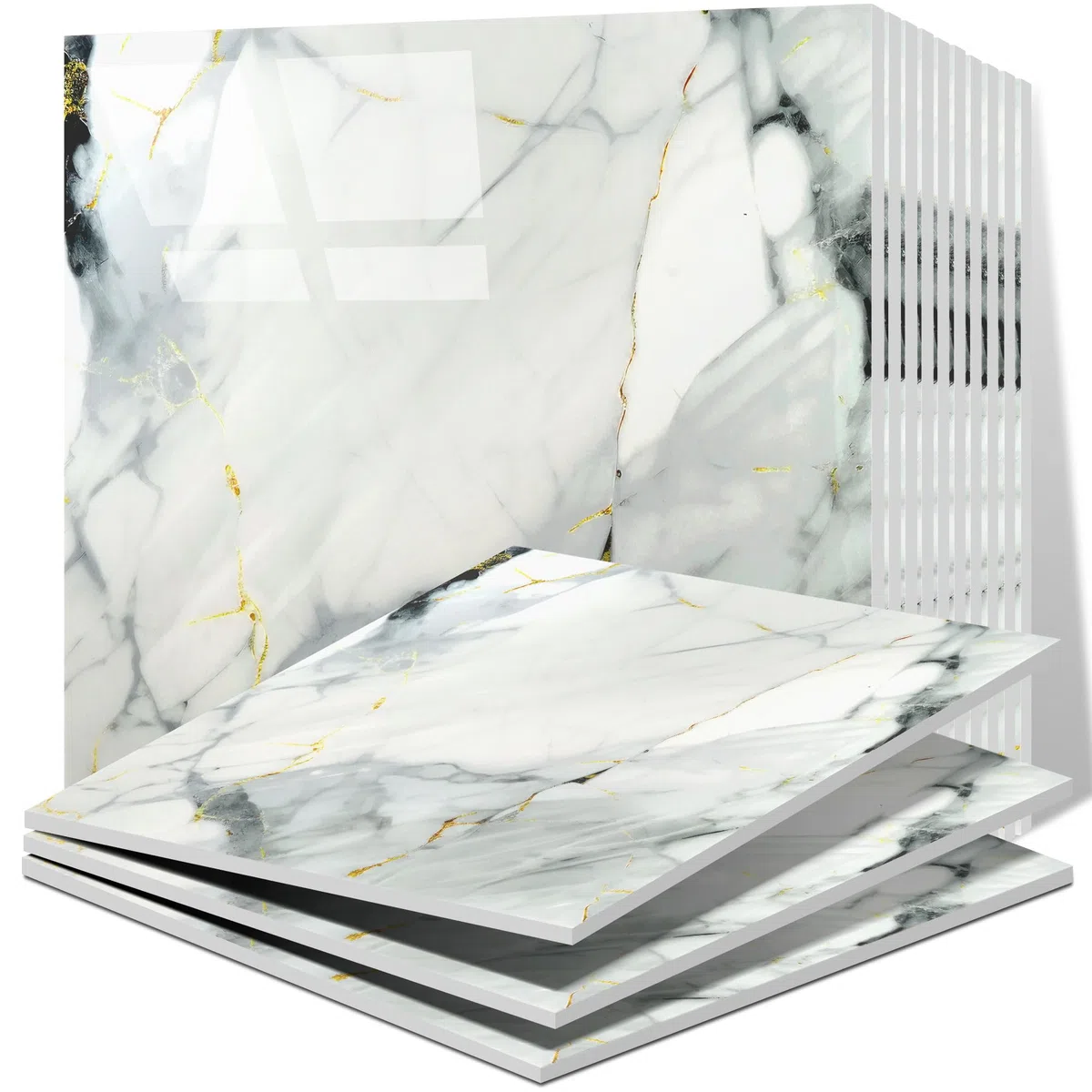 Vieshful 20 pezzi Piastrelle Adesive, Piastrelle di Marmo Autoadesive da 30 x 30 cm per muri, Pannelli per Doccia Impermeabili in PVC, Piastrelle Adesive per Cucina, Bagno, Soggiorno Blu Grigio