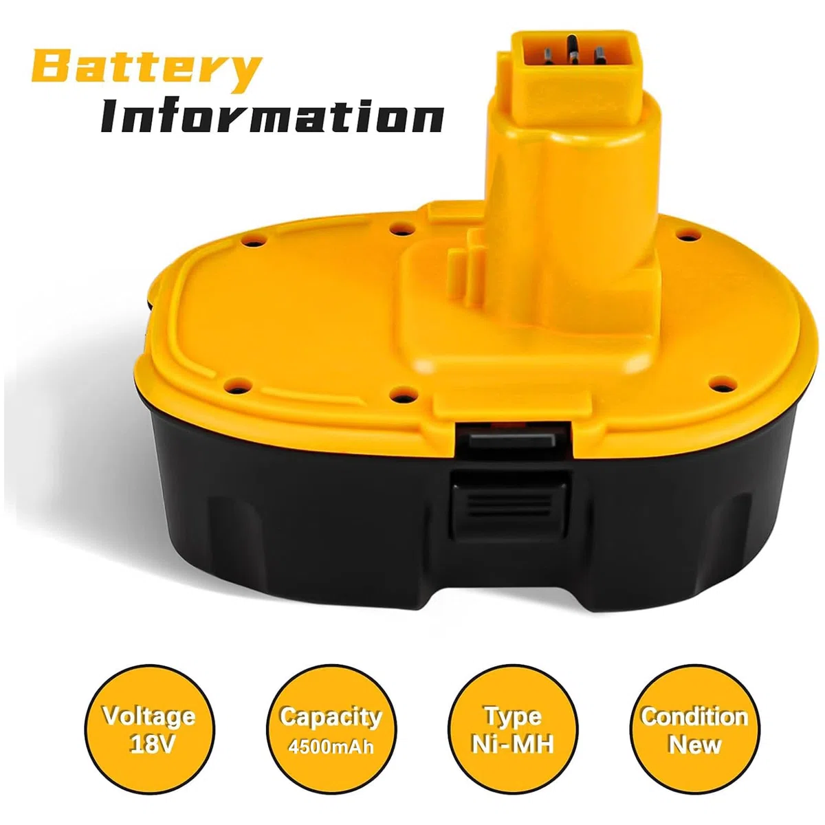 2X 18V 4.5Ah NI-MH sostituzione batteria strumento per Dewalt DC9096 DE9039 DE9095 DE9096 DE9098 DE9503 DW9095 DW9096 DW9098 DW9096 DW9098 Exemoro (Giallo)