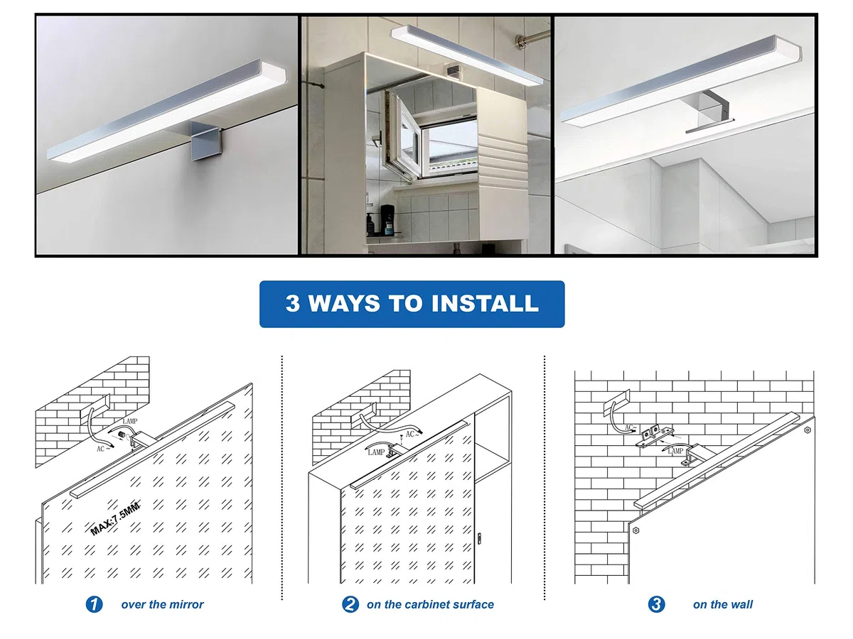 60 cm LED Specchio Luce 4000 K LED Specchio con Illuminazione Morsetto Illuminazione Bagno Lampada IP44 Specchio Illuminazione Netural [Classe energetica E] [Classe energetica E]