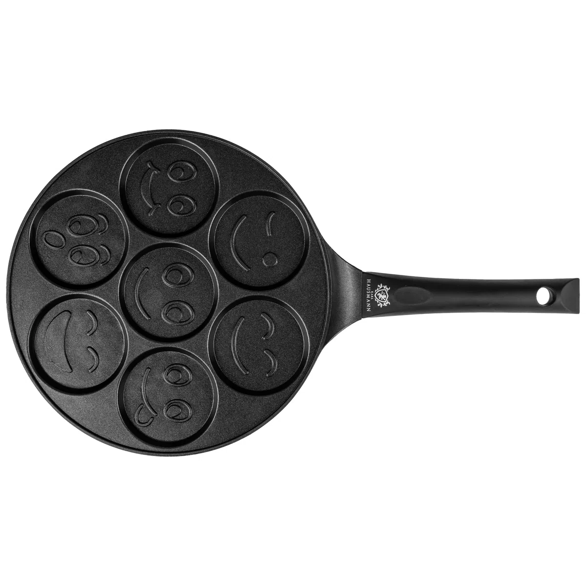 KARL HAUSMANN Padella Pancake Induzione - 26 cm - 7 x Stampo Maker - Antiaderente Pentola Pancakes - Bambini con Motivo Smiley - Padella per Uova Occhio di Bue - Padelle in Alluminio - Pentole Pancake