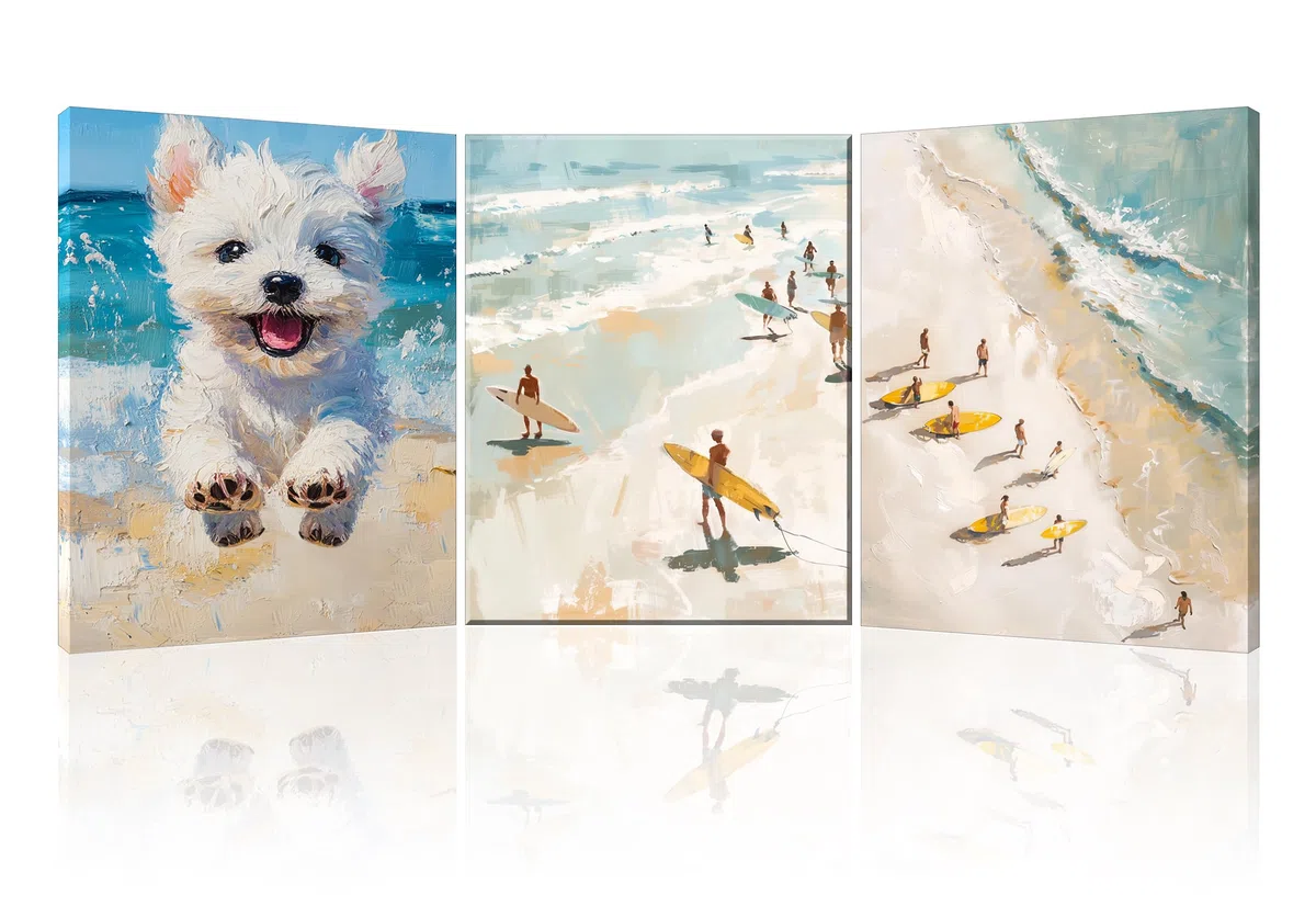 PIY PAINTING Costiero Quadri Moderni 3 Pz, Mare Quadri su Tela con Cornice, Spiaggia Stampe da Parete Intelaiate, quadretti da parete - Decorazione per soggiorno Camera da Letto Corridoio 30x40cm
