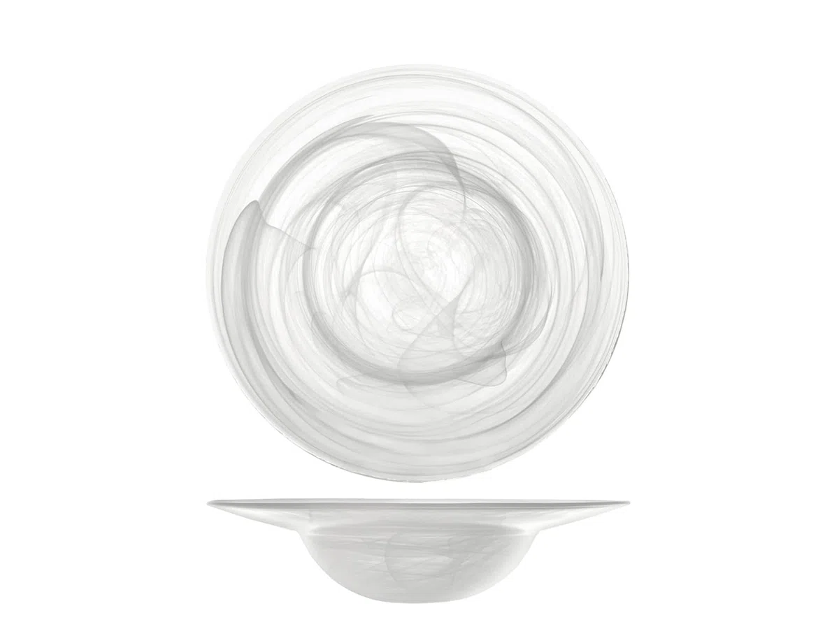 H&H Alabastro Set 6 Piatti Pasta, Vetro, Bianco, 23.5 cm