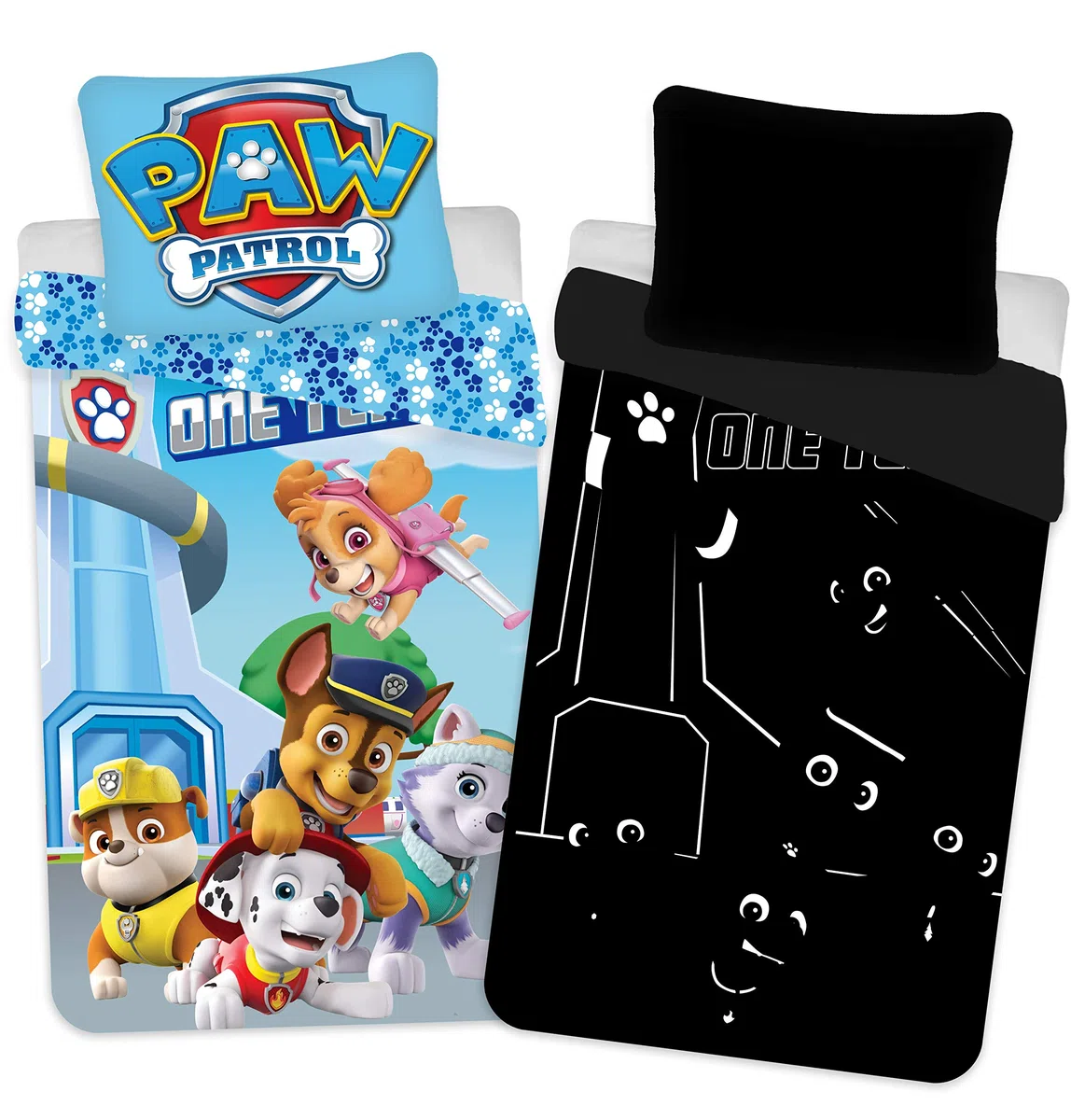 Paw Patrol Brillante al Buio Copripiumino Singolo 140x200 + Federa 65x65 | Set lenzuola reversibile | Cotone brillante al buio | Stella Rubble Nickelodeon | 3-8 anni | Regalo | Lavabile in lavatrice