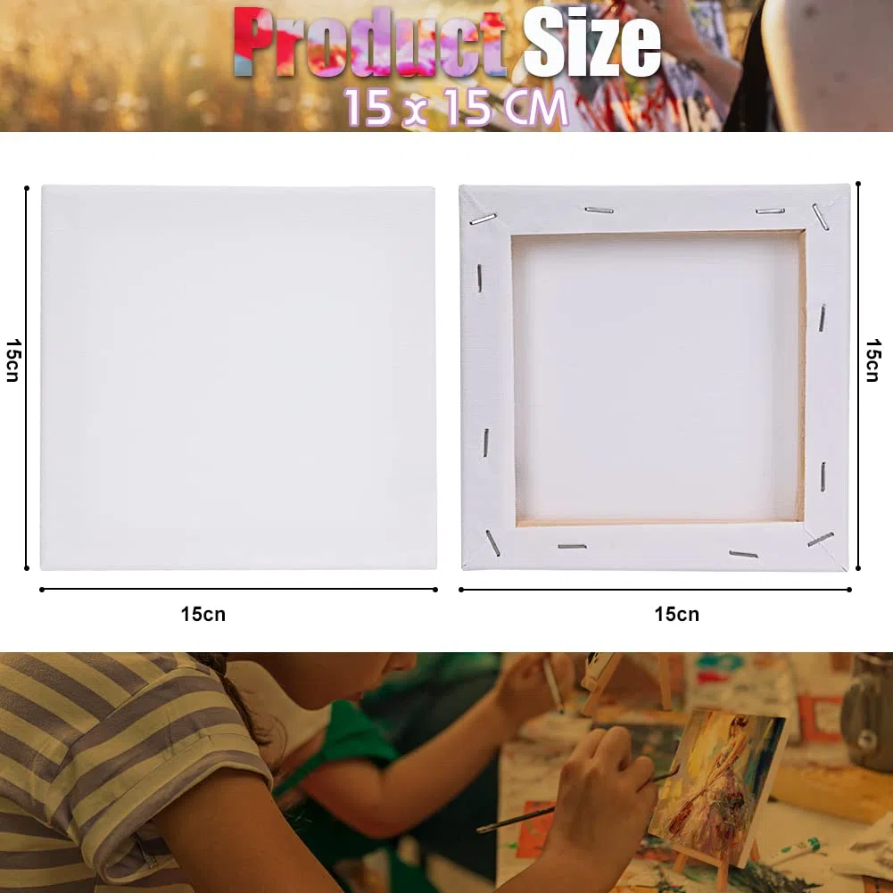HOTOOLME 15x15cm Tele Intelaiate 16pz per Pittura per Artisti, Tele Prestirate 100% Cotone, Prive di acidi, Per Dipingere, ad Acrilici, Pittura ad Olio