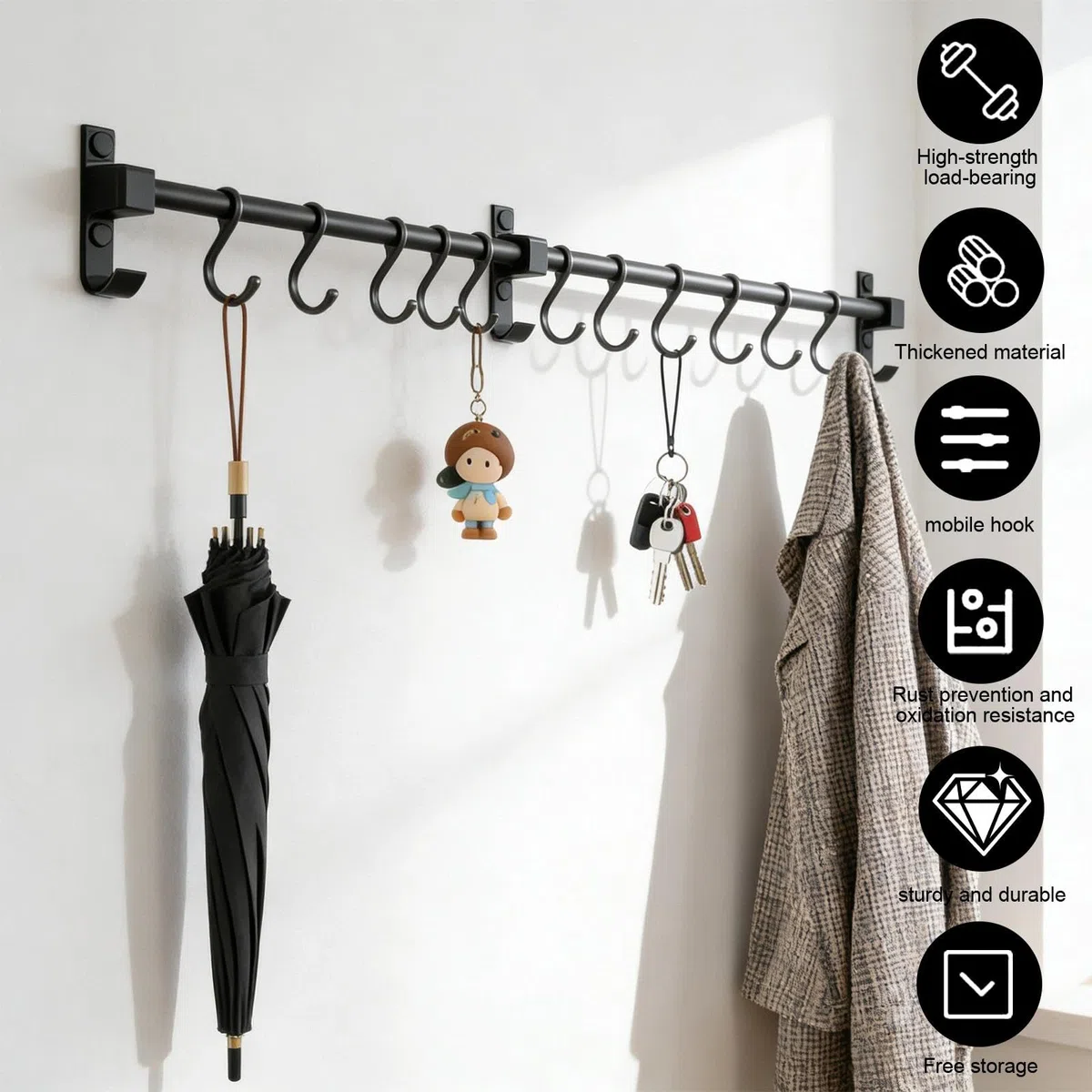Barra Portautensili Cucina 80 cm, Alluminio Barra Appendi Utensili da Cucine, Appendi Mestoli da Cucina con 12 Ganci Rimovibili, Multifunzione Gancio, per Cucchiai, Taglieri, Forbici