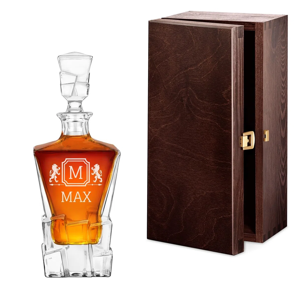 Maverton Caraffa in vetro per whisky - ideale per alcolici e liquori - 950 ml - incisione personalizzata - unica per l’ uomo - ottima per acqua - pensiero speciale per Lui - iniziale
