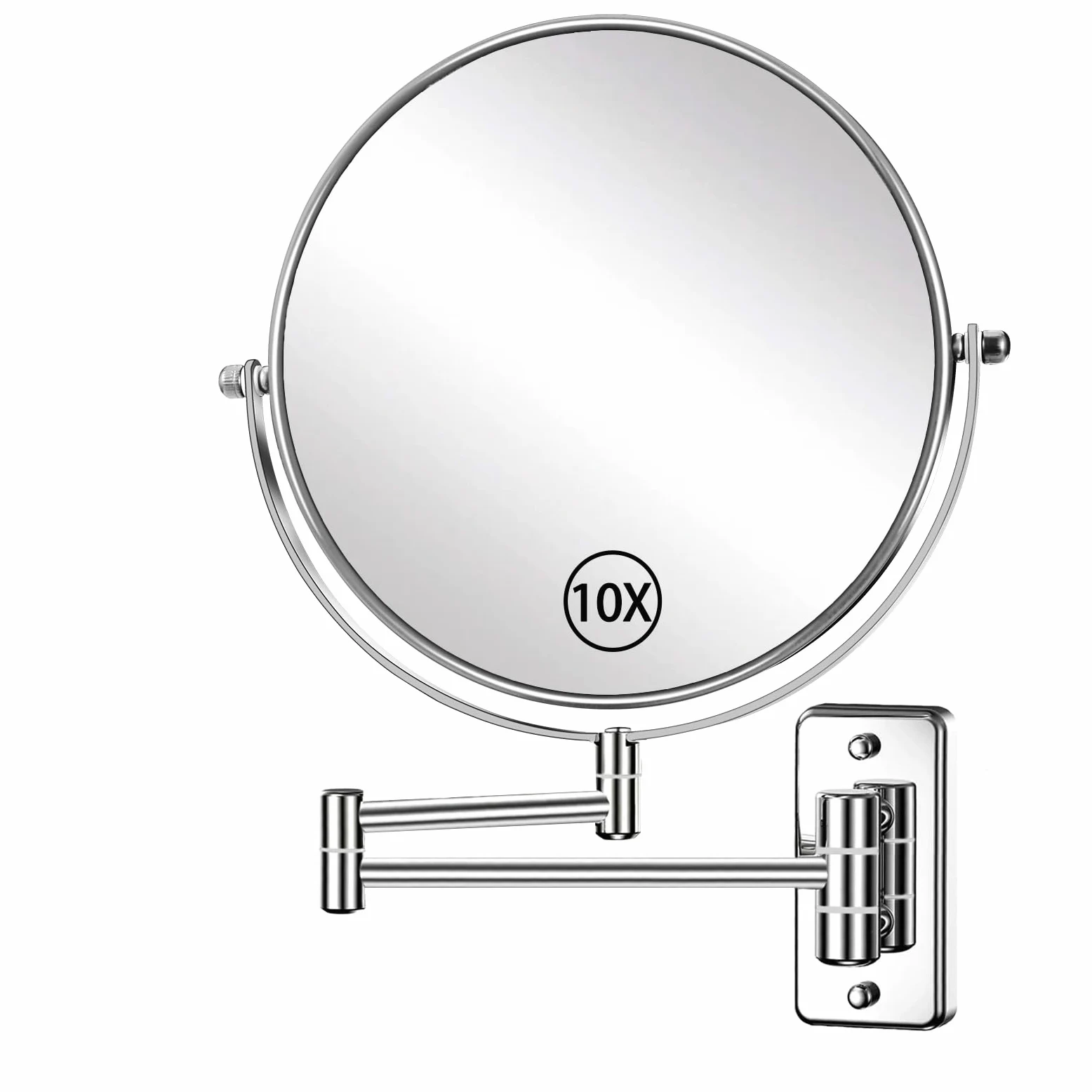 Specchio da Trucco con Ingrandimento 10x Montato a Parete da 20,3 cm Doppio Lato Con Braccio Estendibile e Rotazione a 360° per Bagno e Hotel - Cromo