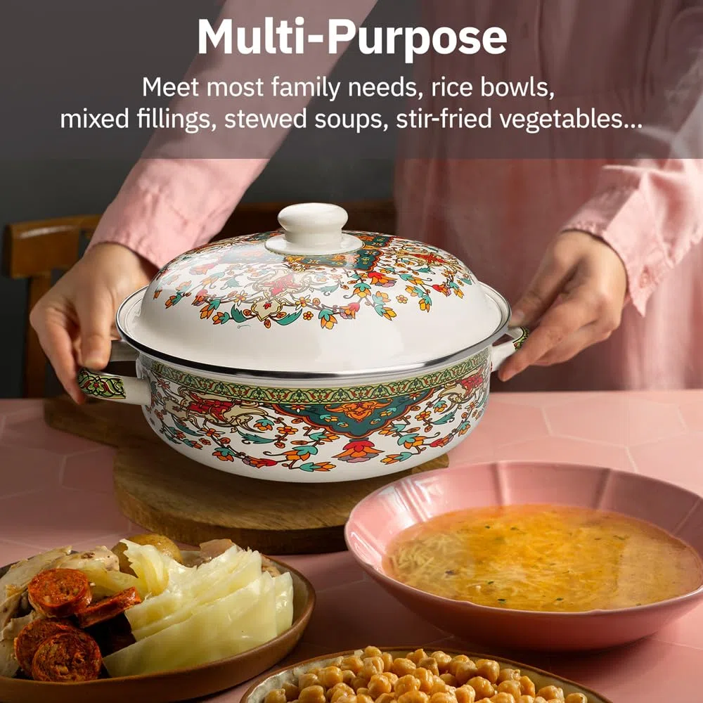 Casseruola in smaltata, 25 cm con coperchio, pentola in per cucina