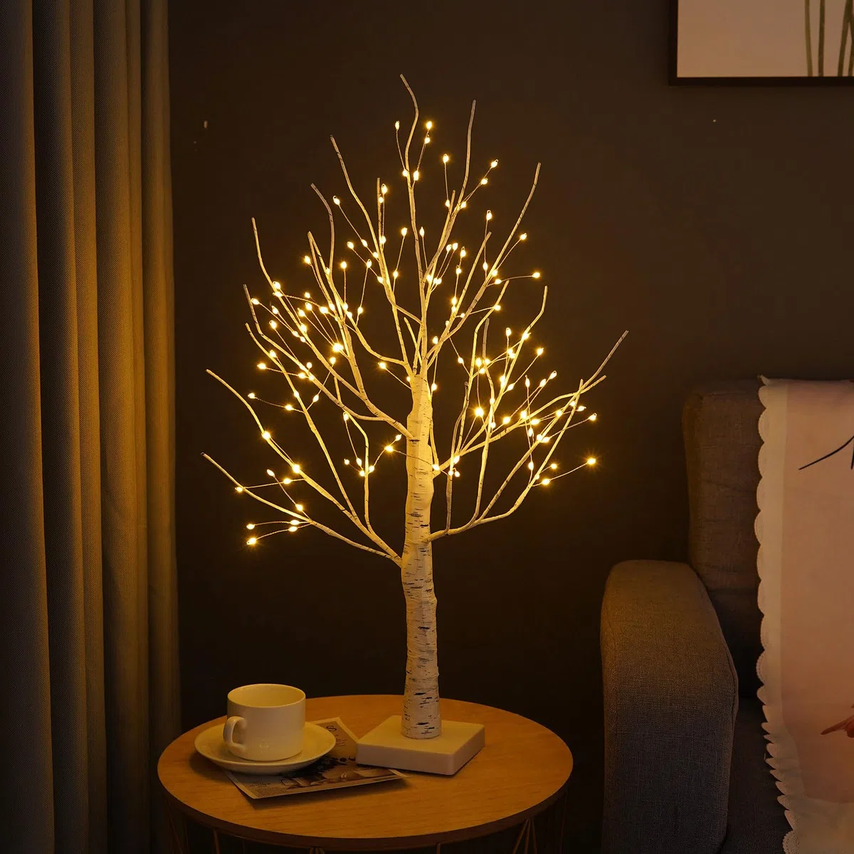 Albero Luminoso di Betulla Per Interni con 144 Luci A Led Bianco Caldo, Luci A Alberi Rami Pieghevoli Per Decorazione Natalizia, Matrimonio, Decorazione Interna, Feste, Compleanni