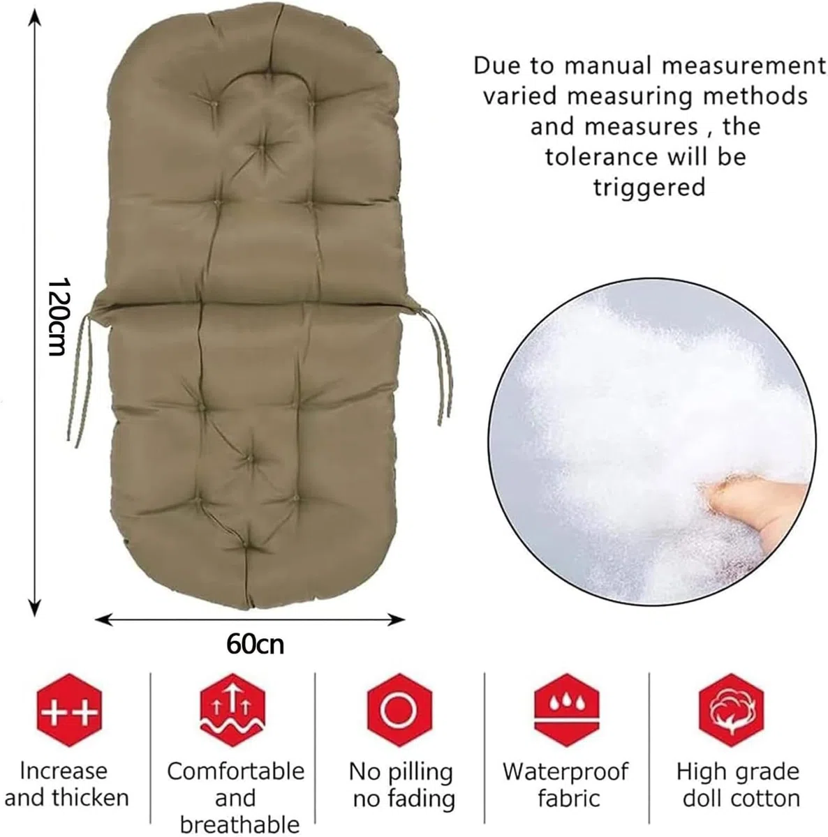 Cuscino singolo per dondolo da appendere, Cuscino per Sedia in Rattan in Vimini Appeso Girevole per Sedie Reclinabili E Poltrone(Light grey)