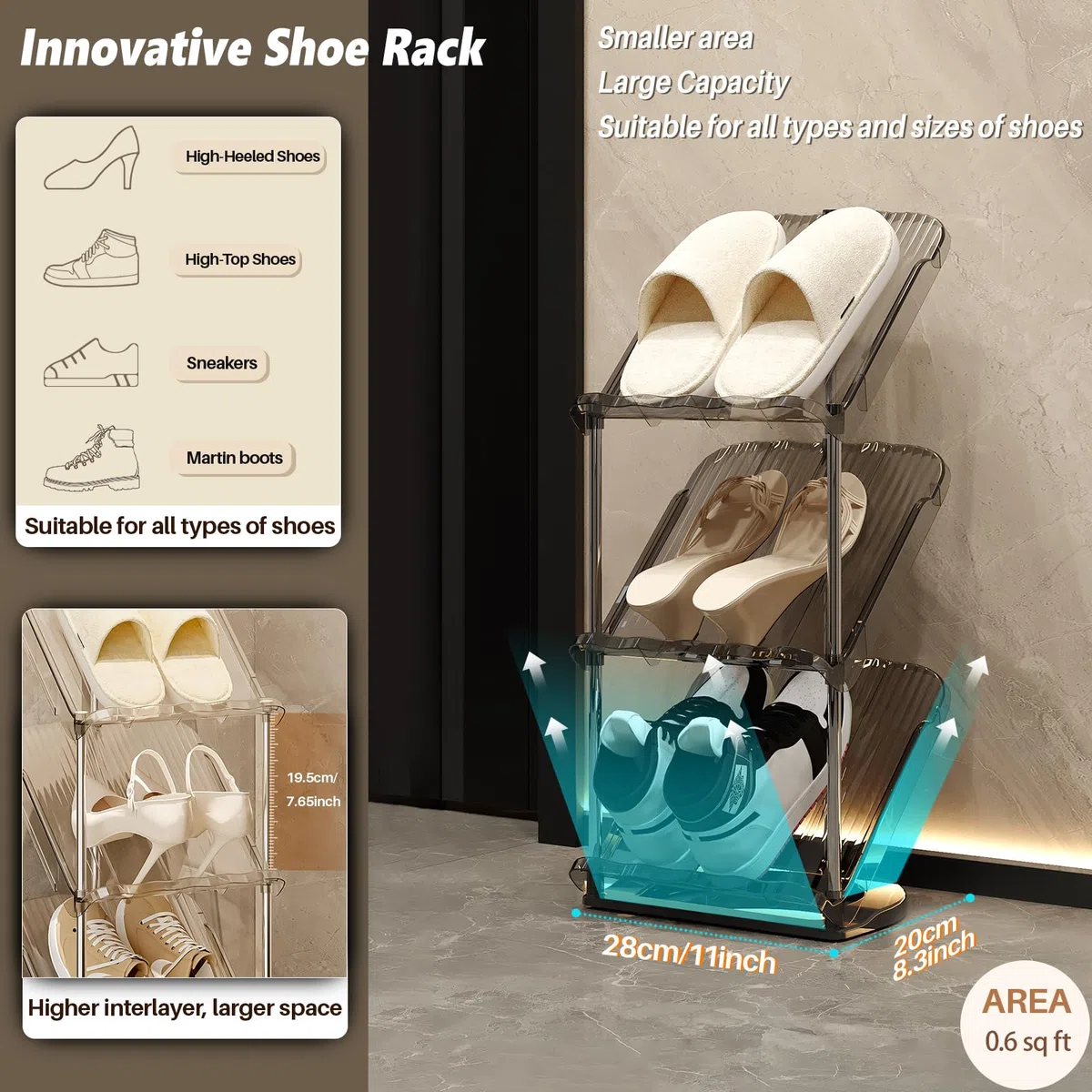 Patinao Scarpiera Salvaspazio Slim a 5 Livelli - Organizer Da Armadio, Porta Scarpe Ingresso, Scaffale Alta in Plastica per Shoes