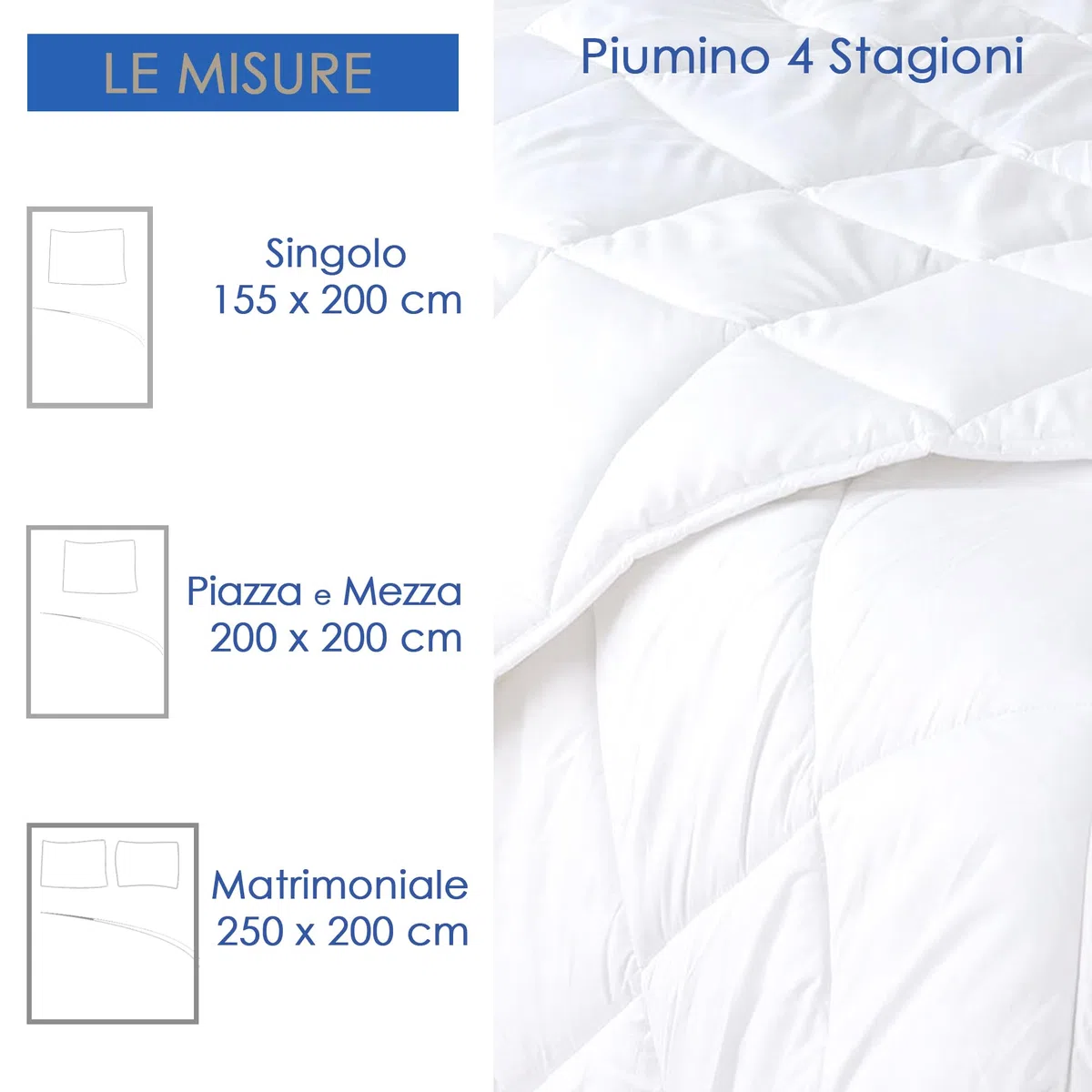 Home Tresor - Piumino Una Piazza e Mezza 4 Stagioni | nr 2 Piumini Componibili con Bottoni Clip | Morbida Microfibra | cm. 200x200