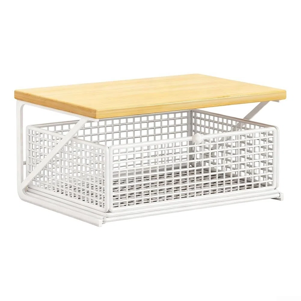 Organizzatore verticale da cucina a 2 livelli, scaffale scorrevole in metallo per forno a microonde, bianco, 35 x 25 x 18 cm