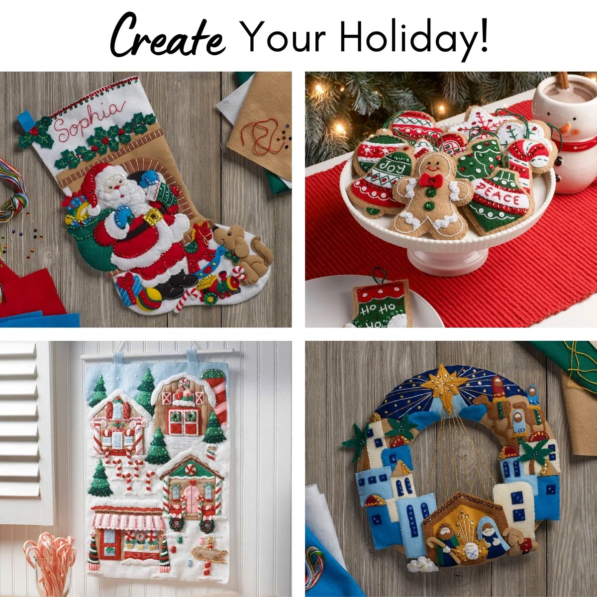 Bucilla Felt Stocking Applique Kit 18" Long-Sledding With Santa