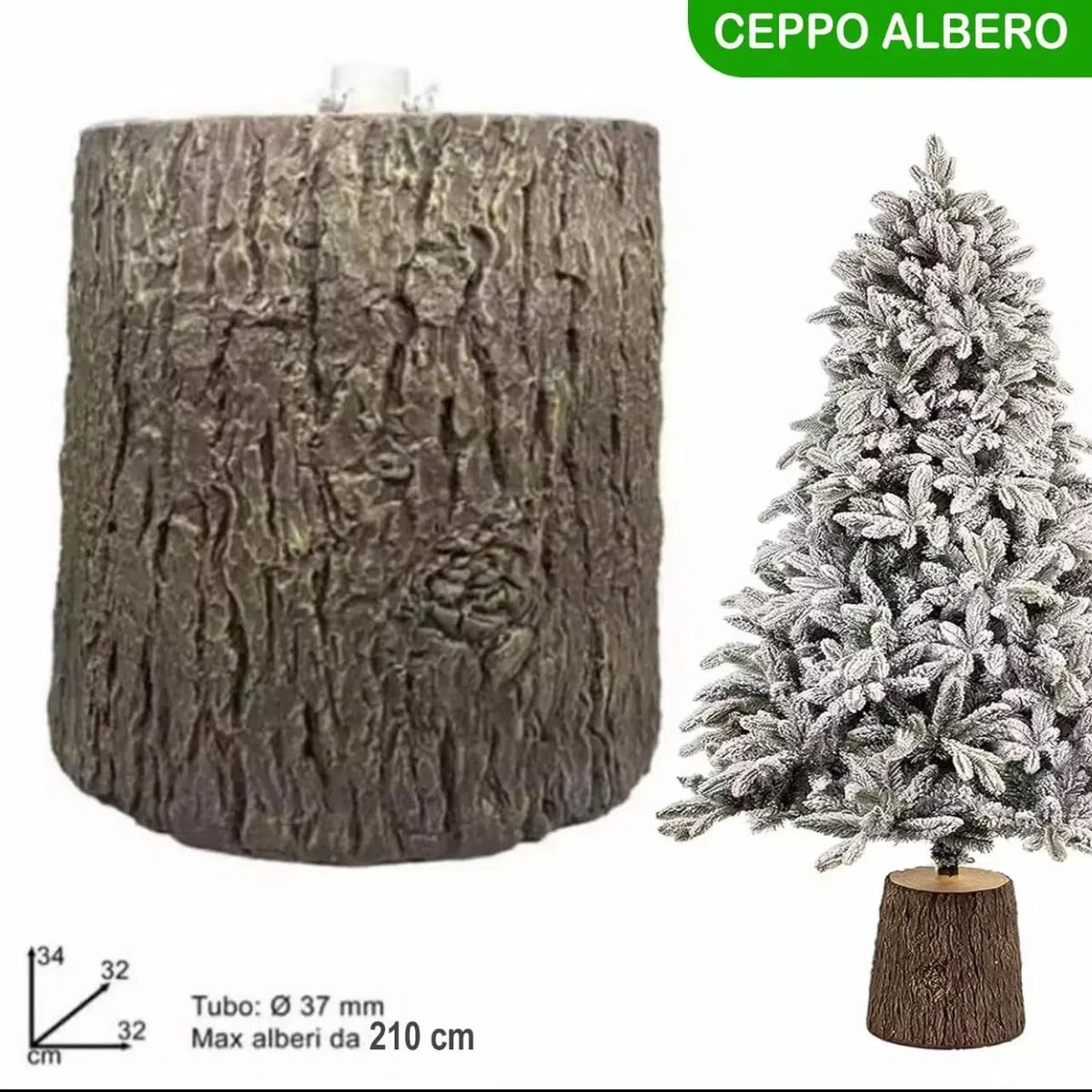Base effetto legno per Albero di Natale -tronco albero – Supporto Decorativo Effetto Legno Naturale, Robusto e Stabile per Alberi fino a 210 cm, 32x22x22