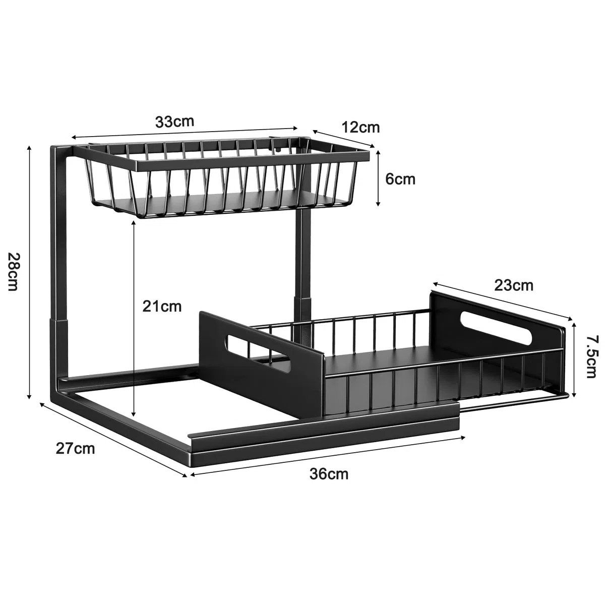 Cocolemon Organizer Sottolavello, Organizer Cucina in Metallo a 2 Livelli, Organizzatore per Armadi Estraibili, Organizzatore da Cucina Stabile e di Grande Capacità, Nero