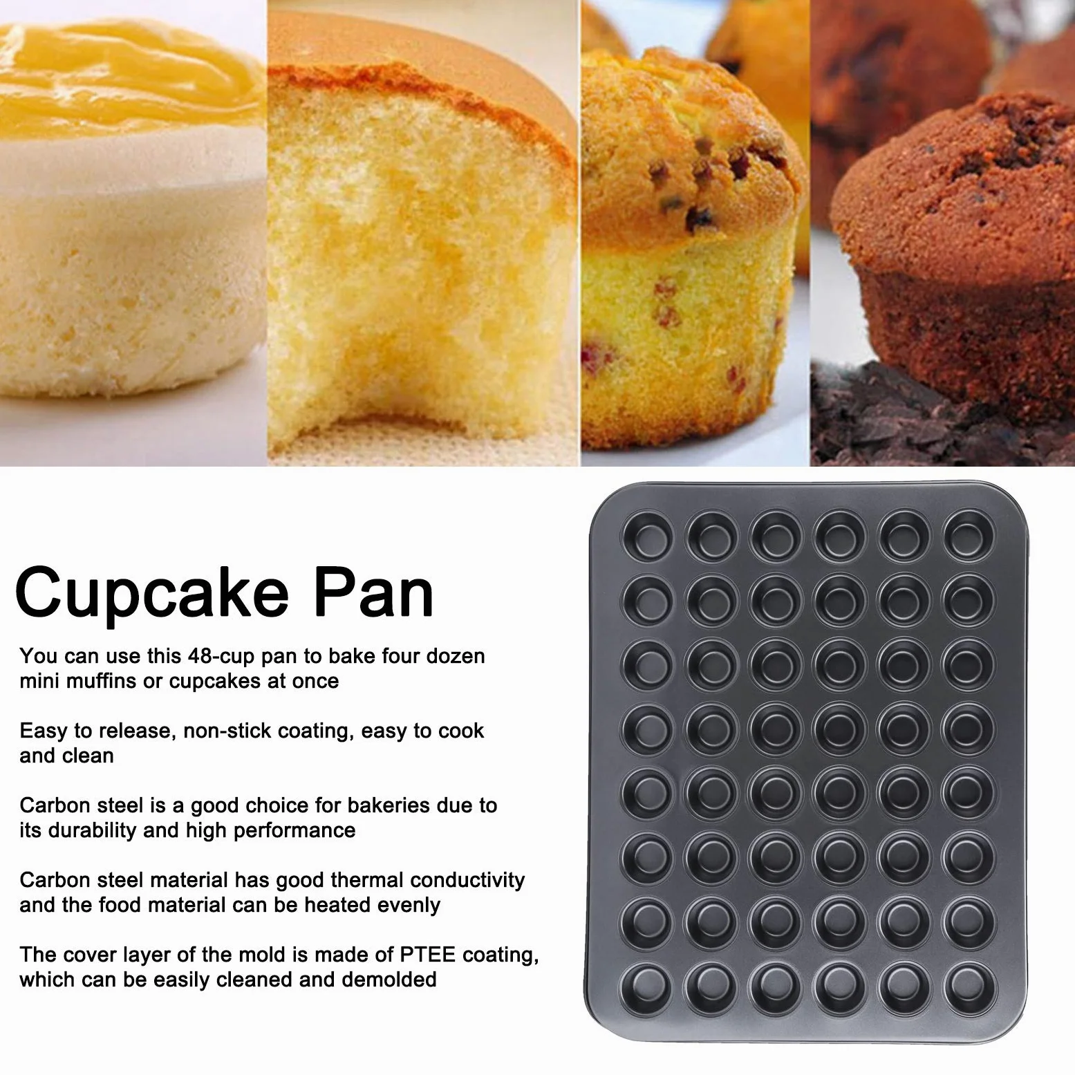 Teglia per Cupcake da 48 Tazze, Mini Teglia Antiaderente per Muffin da 48 Tazze, Teglia Rotonda per Cupcake, Teglia da Forno per Cottura in Forno, Accessori per la Cottura, Grigio