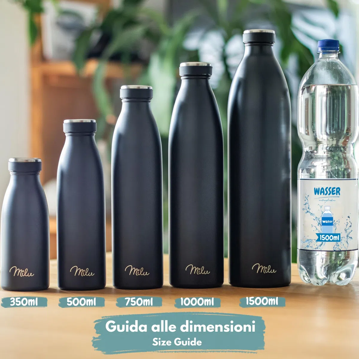 Milu - Thermo in acciaio inox da 350/500/750/1000ml/1,5L borraccia termica, a prova di perdite, a doppia parete, adatta per bevande gassate, con spazzola per la pulizia (Verde, 1L)