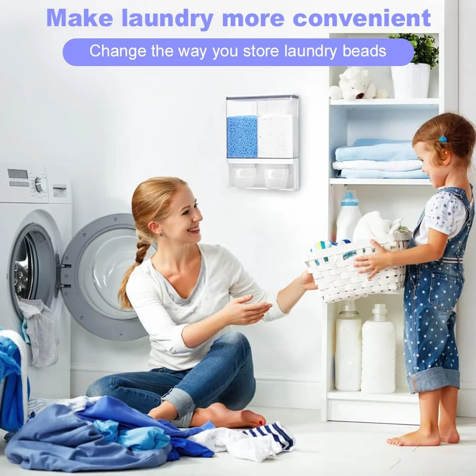 Contenitore per detersivo in polvere da 3 l, con 2 tazze, doppio dispenser per detersivo da parete, con coperchio, per perline di riso, cereali, cereali, cibo