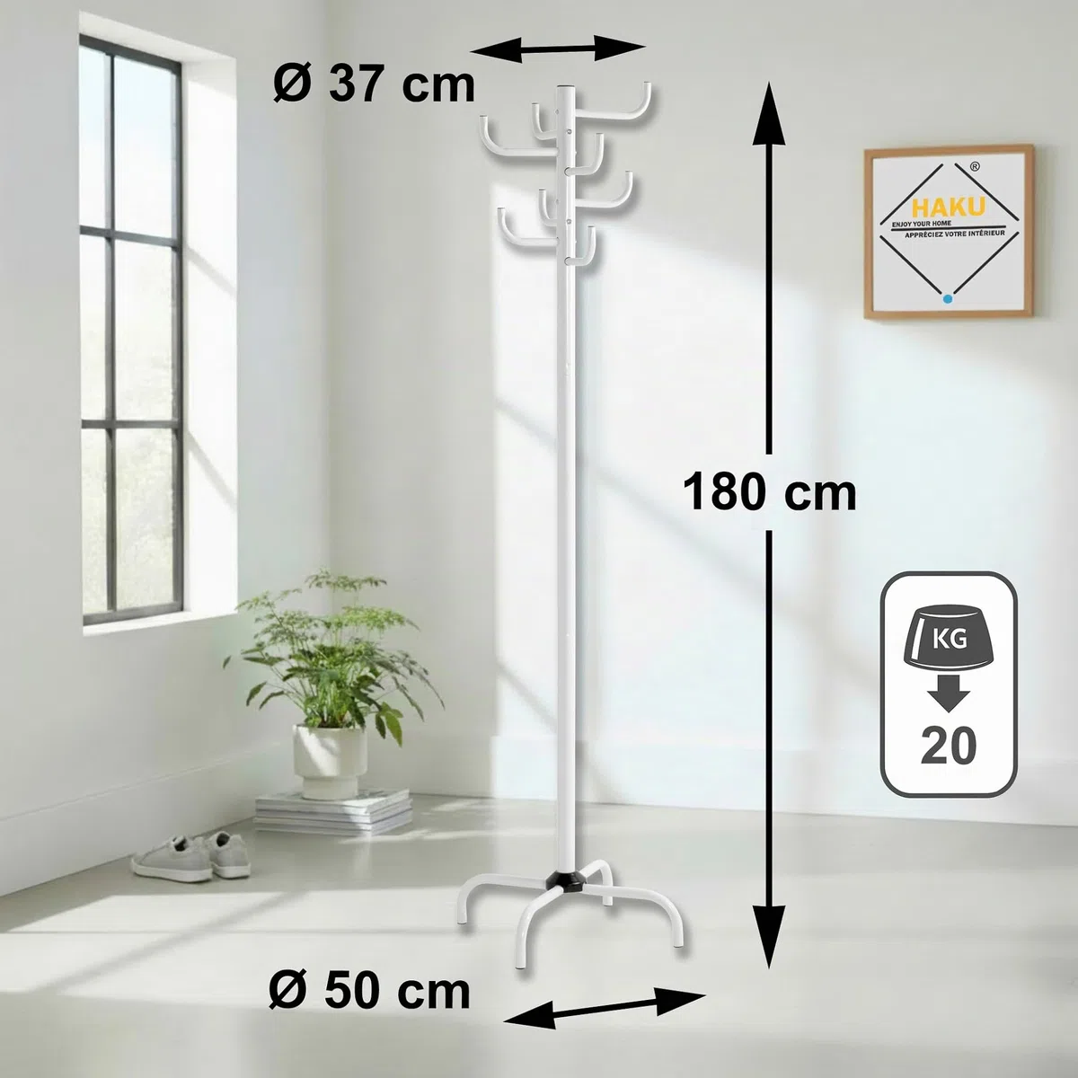 HAKU Appendiabiti bianco, metallo - Dim. A 180 cm x Ø 37 cm, Stile Moderno