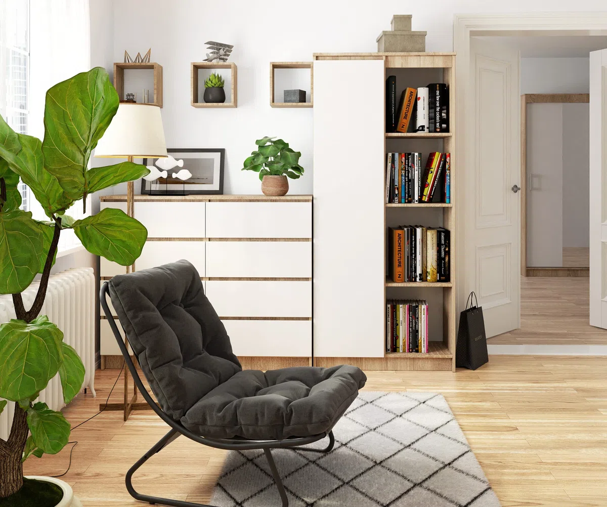 AKORD | Libreria per ufficio CLP 80cm | 4 Ripiani esterni 1 Anta | Scaffale Soggiorno | Porta Libri | Mobile Moderna con Ripiani | Salvaspazio | Librerie da Terra | Sonoma/Wit