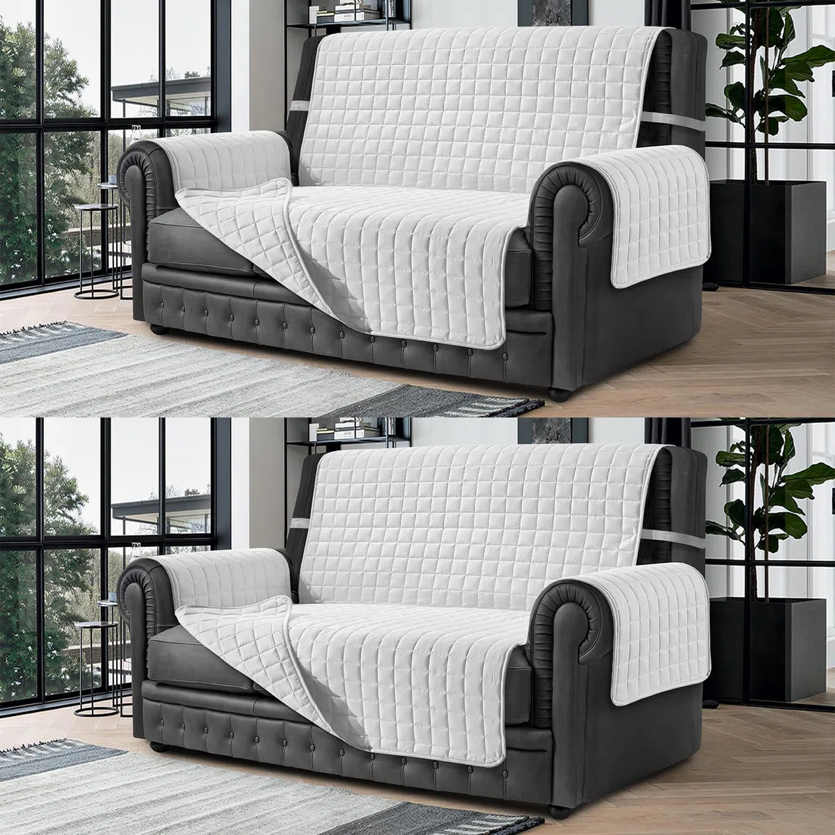 Banzaii Copridivano 3 Posti Antimacchia, Salvadivano Trapuntato Bicolore Bianco/Bianco, Larghezza Seduta 170 cm