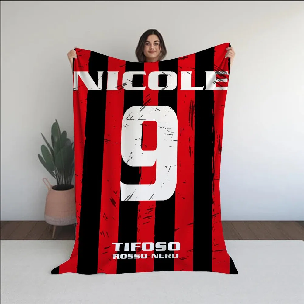 love print Coperta In Pile Tifoso Milan Misura (130x180) (100x150) Personalizzato con Nome e Numero (130x180)