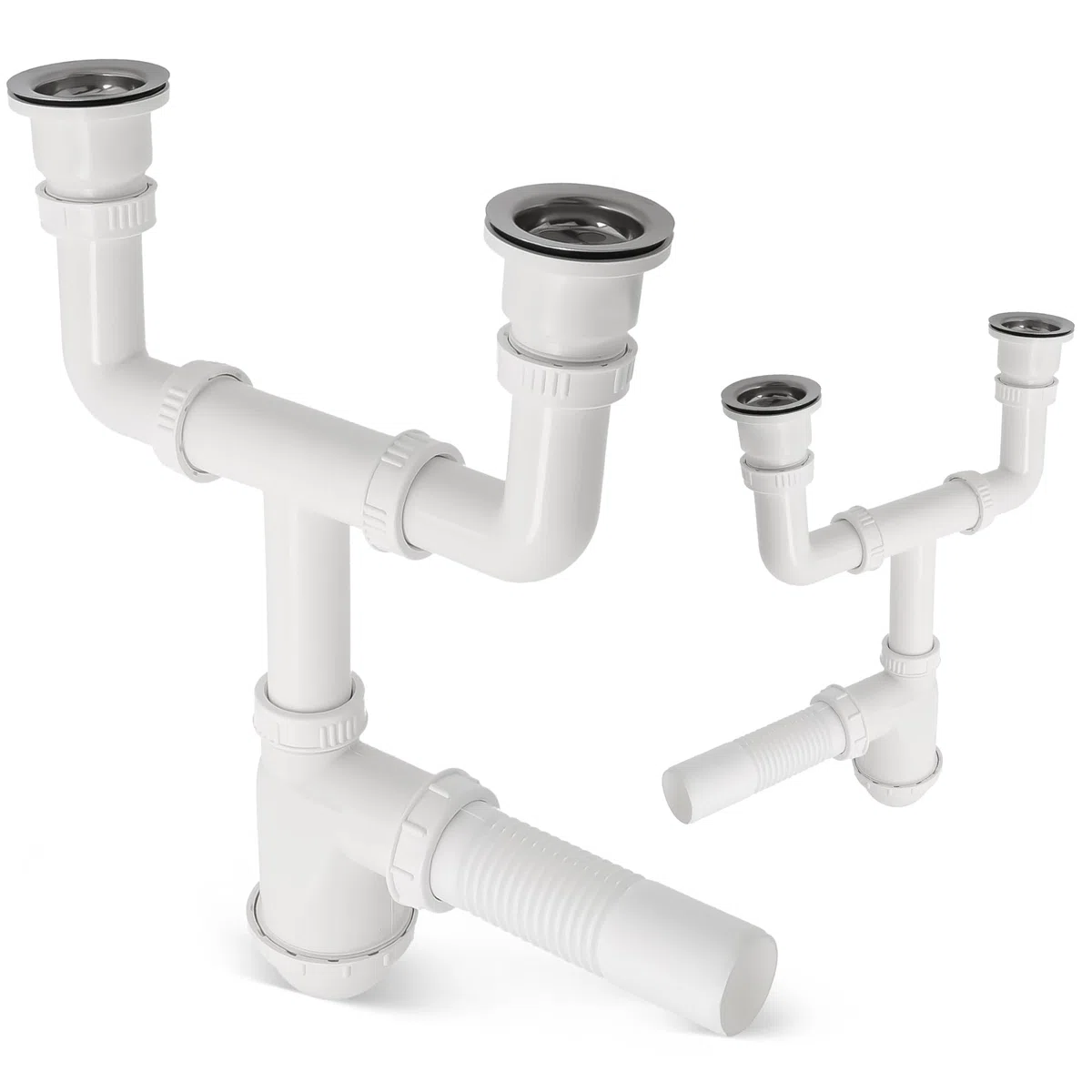 Sifone doppio da 50 mm, per lavabo doppio con filtro di scarico in metallo, filtro e tappo per lavello, sifone per lavandino, accessori per lavandino, sifone, lavandino, bagno e cucina