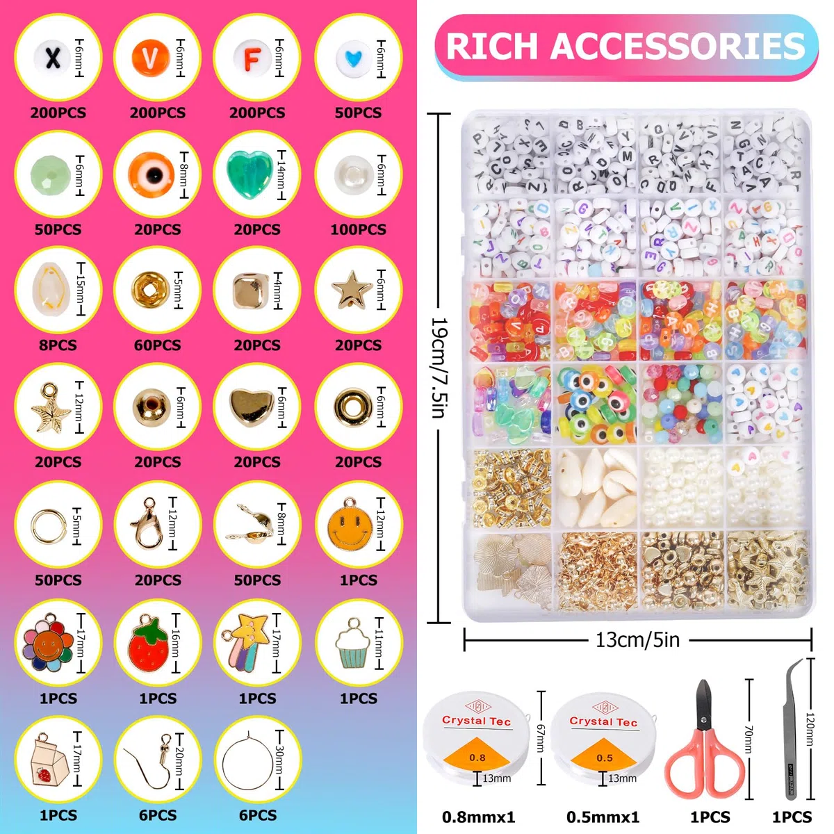 Lannvan 25170PCS Perline per Braccialetti, 48 Colori 3mm Perline di Vetro con Perline Lettere e Altri Accessori, 3 Scatole Kit Braccialetti Fai Da Te, Regali di Compleanno e Natale