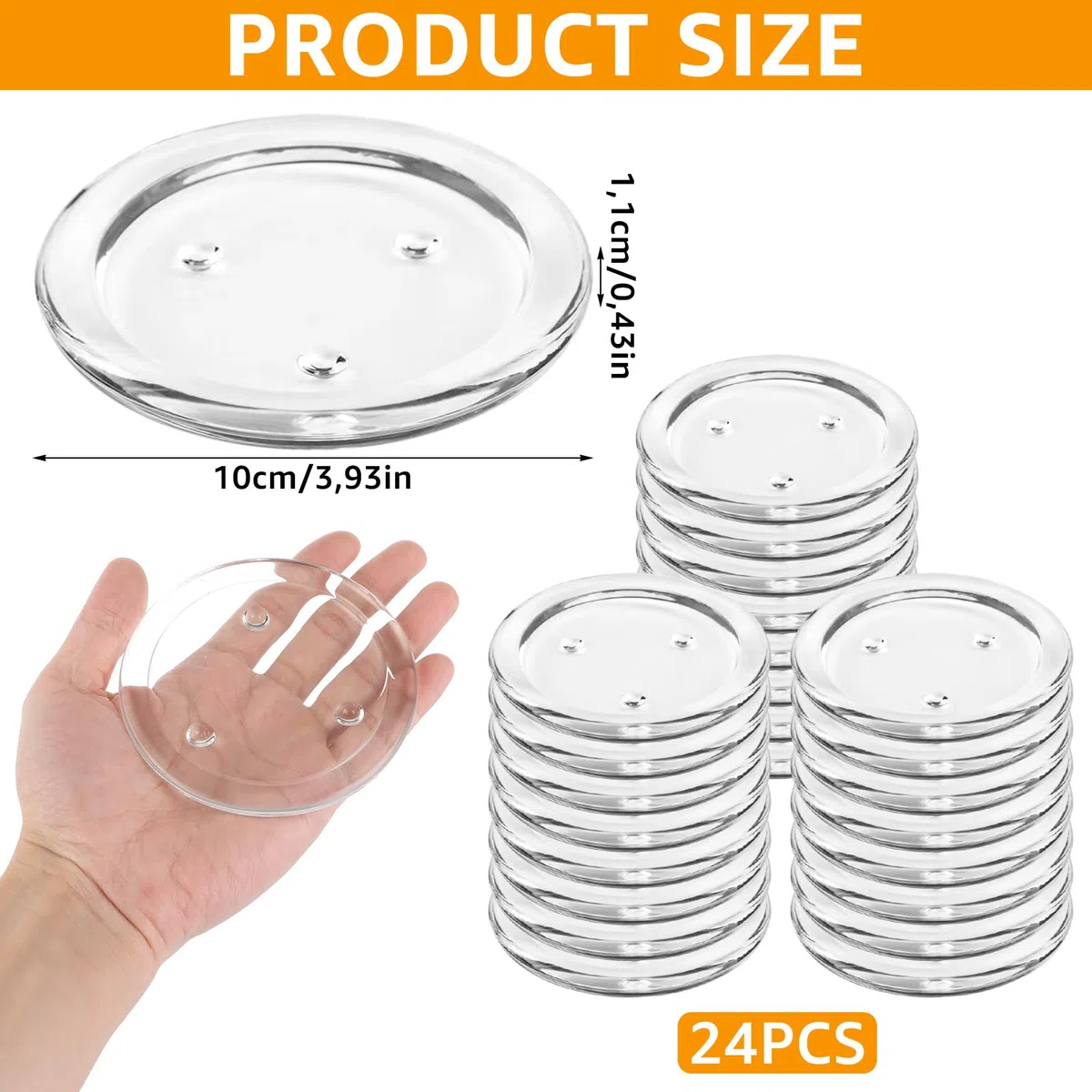 JMIATRY 24 Piatto Porta Candele Vetro Trasparente Ø 10cm, Portacandele Rotondo in Vetro Piatto Candela per Candele Cucina Sala da Pranzo