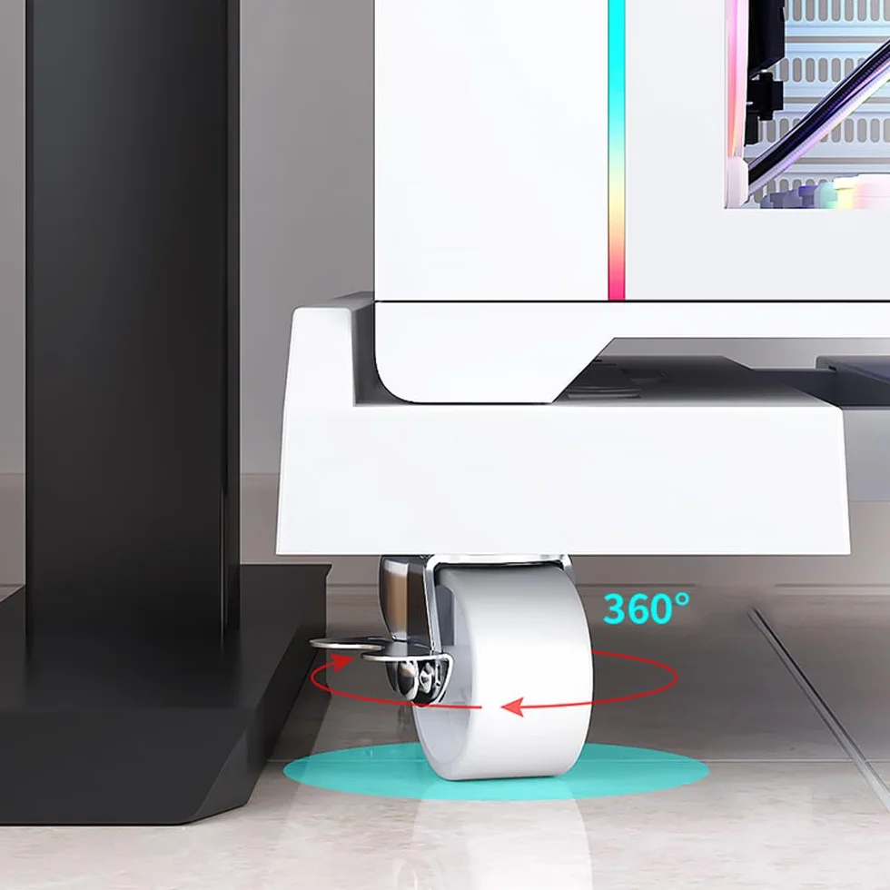 Supporto per PC Case Stand, Supporto per PC Case con rotelle Bloccabili, Regolabile Computer CPU Holder e 6 Ruota, Adatto alla Maggior Parte dei Computer-Bianco