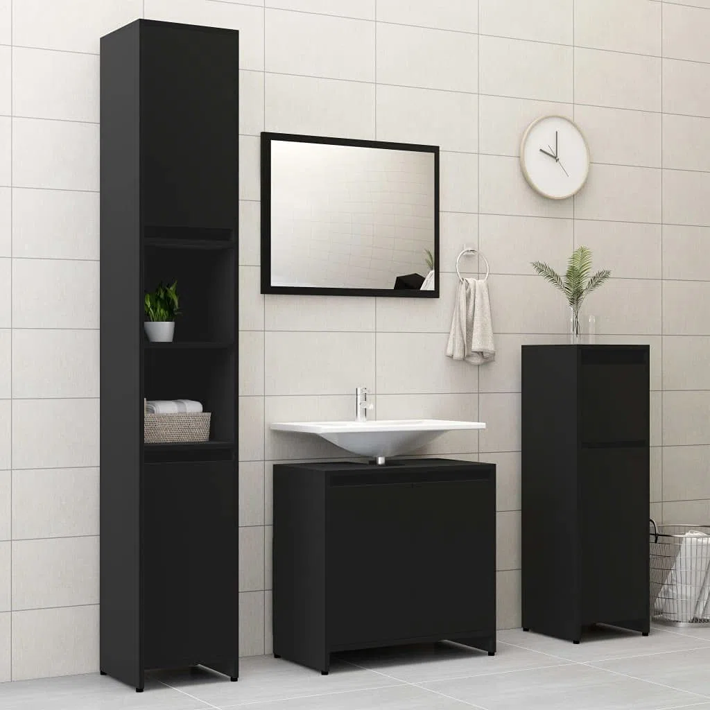 Genérico Mobile da Bagno Nero 30x30x95 cm in Legno Multistrato,Nero,15.75kg,802661
