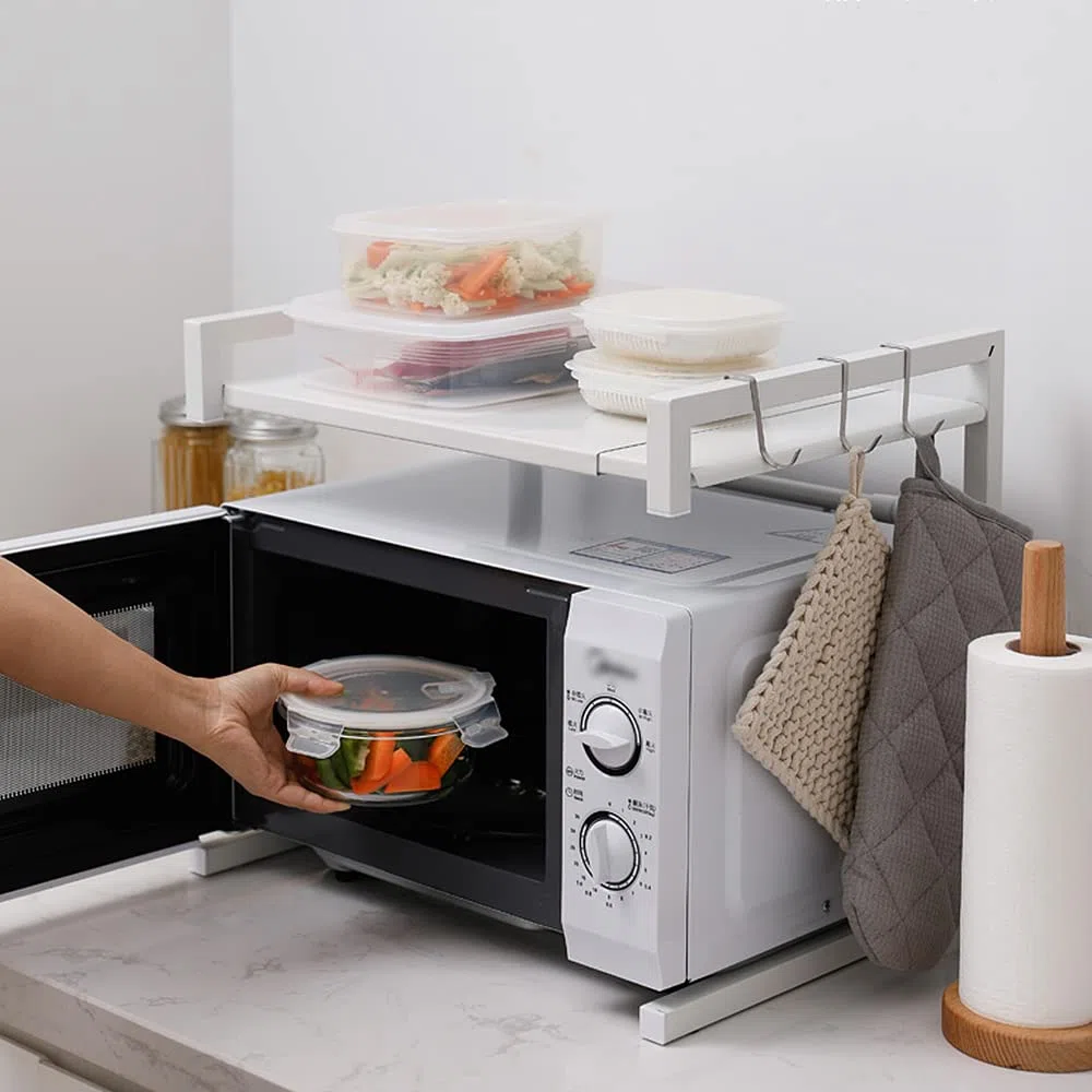 LANTUS Mensola Microonde Allungabile Forno a Supporto,Scaffale per Forno a Microonde Cucina della Griglia del Forno Salvaspazio (42 cm (40-65 cm) - bianco)