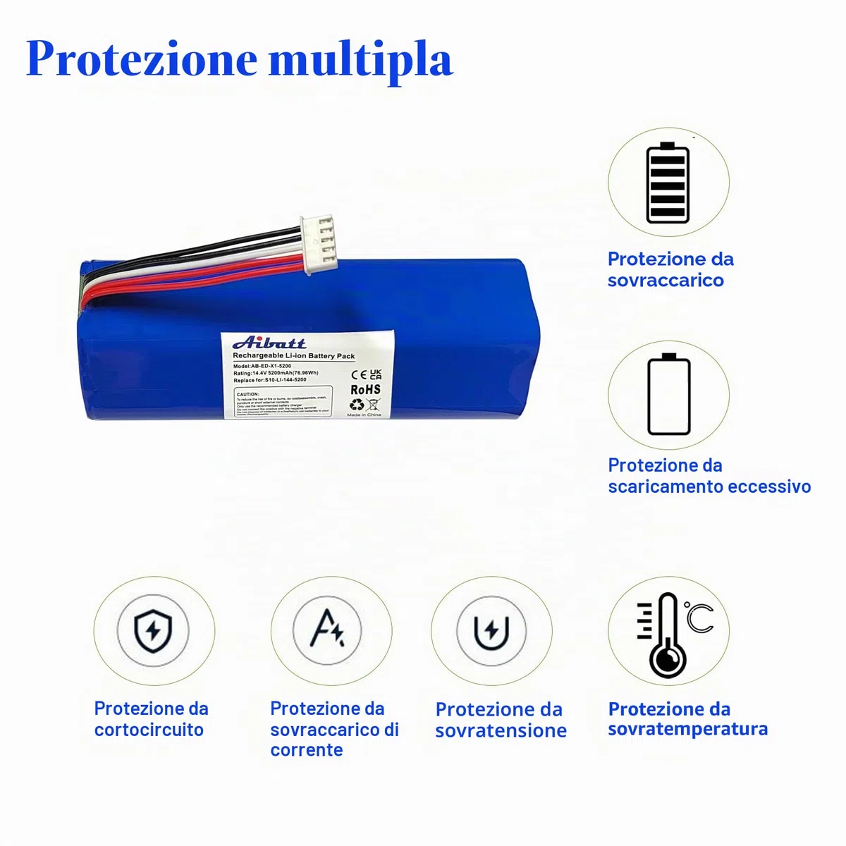 Batteria di ricambio per Ecovacs Deebot T8 Pure, T8+, Deebot T9, Deebot T20 Omni, Deebot T10, Deebot X1, Deebot Ozmo 950, Deebot T5 Max (14,4 V/74,88 Wh)