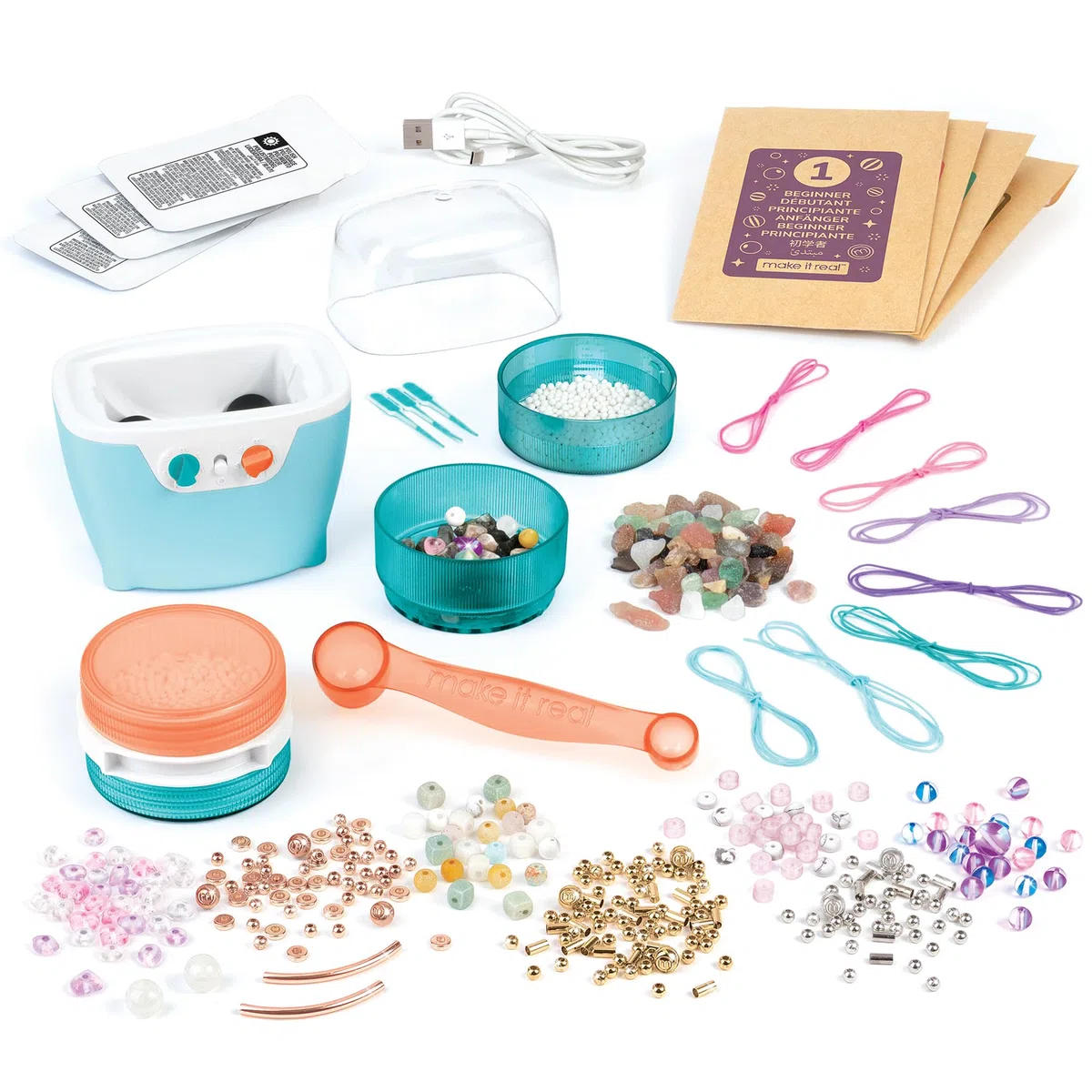 Make It Real Gioielli dalla Natura Lucidatrice e Levigatrice di Pietre e Perline per Gioielli | Kit Creativo con 327 Pezzi per Creare Braccialetti | Gioco Educativo e Artistico per Bambini 8+