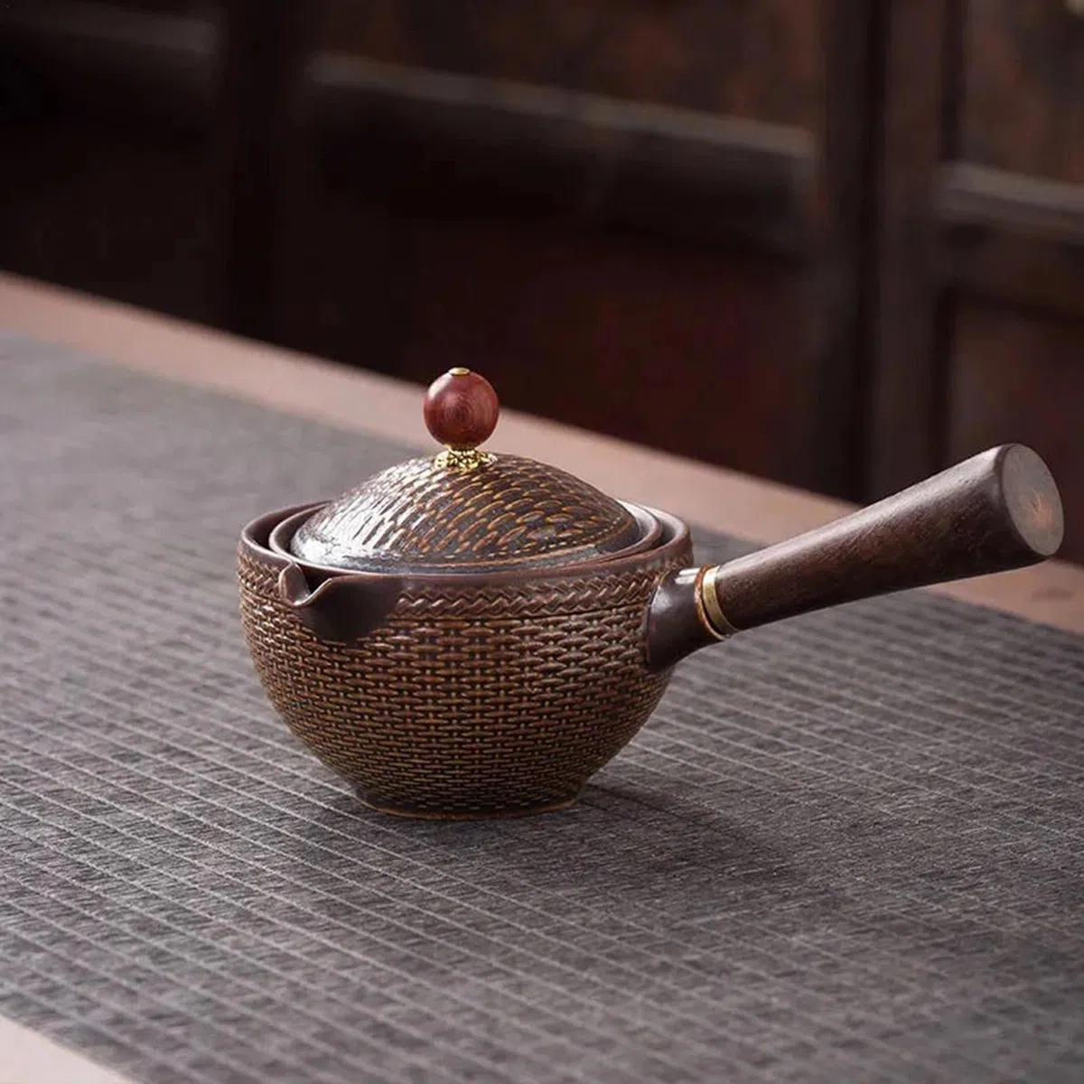 Teiera In Ceramica Cinese, 160ml Teiera Kung Fu In Ceramica Nera Con Manico Laterale, Macchina Per Tè Rotante A 360 Gradi, Attraente Distributore Di Tè Bollitore Per Tè Sfuso, Articoli Da Tè