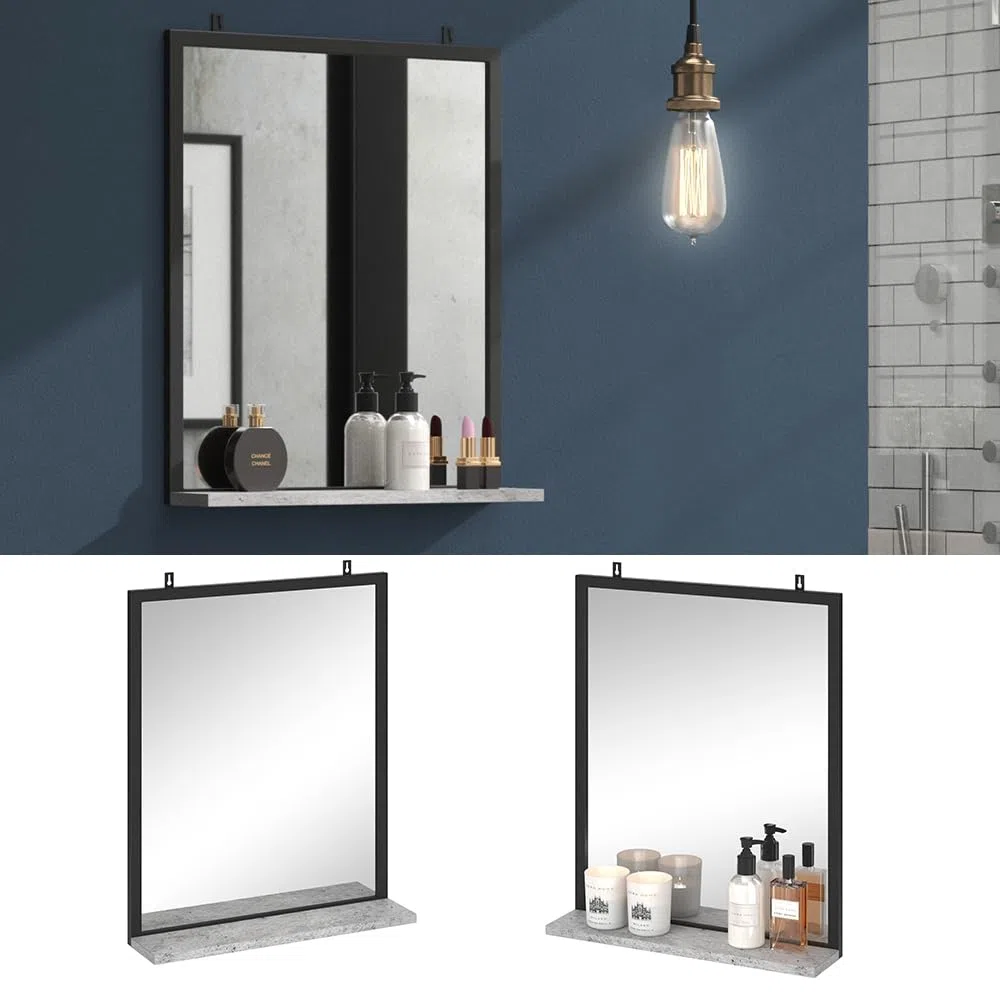Vicco Specchio bagno Fyrk, Calcestruzzo, 50 x 60 cm, con vano portaoggetti per la conservazione di accessori da bagno