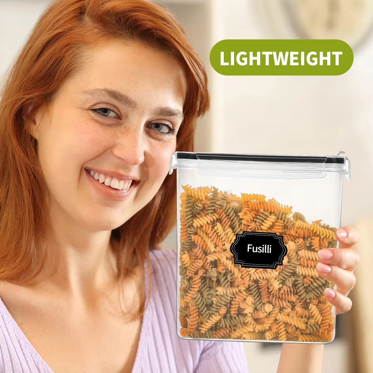 Skroam Set di 4 contenitori da 4L con 4, contenitore dosatore per cereali e contenitori salvafreschezza, contenitori in plastica senza BPA ermetici, per cereali, farina, zucchero