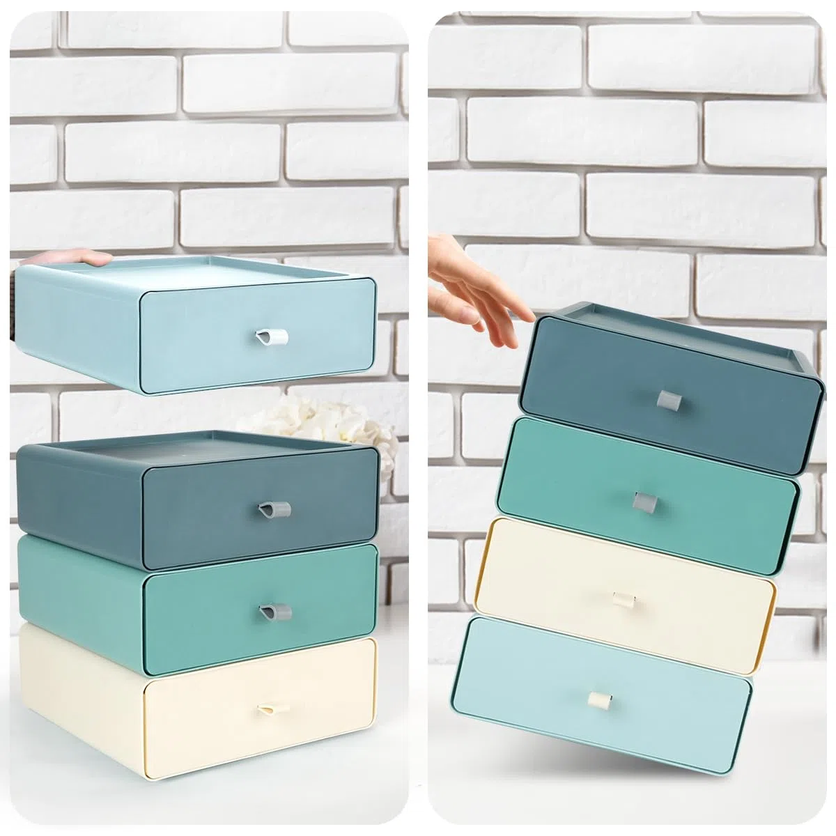6 Pezzi Cassettiera Impilabile, Scatola di Immagazzinaggio con Cassetti, Organizzatore di Trucco per Scrivanie, Tavoli da Trucco, Scrivanie (6 Colori)