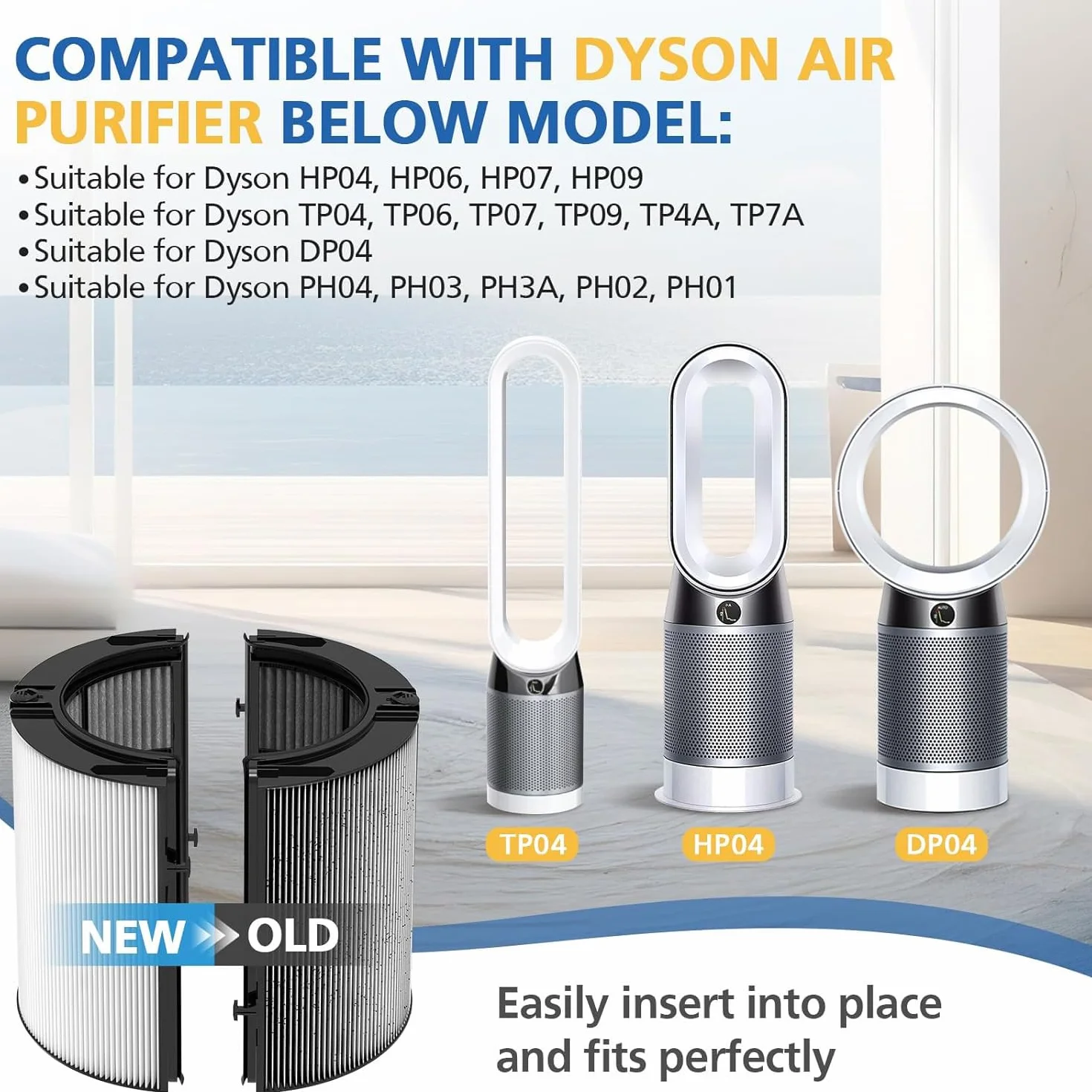 Filtro di ricambio HEPA 2 in 1 + carbonio compatibile con depuratore d'aria Dyson HP04 TP04 DP04 PH04 HP09 TP09 HP07 TP07 PH03 PH01, filtro HEPA H13 Grade True HEPA purificatore d'aria
