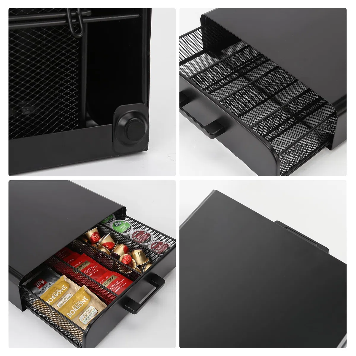 Organizer per Cialde di Caffè Con Cassetto, Contenitore per Capsule, Scatola da Tè, Porta Bustine per Cucina, Ufficio, Caffetteria