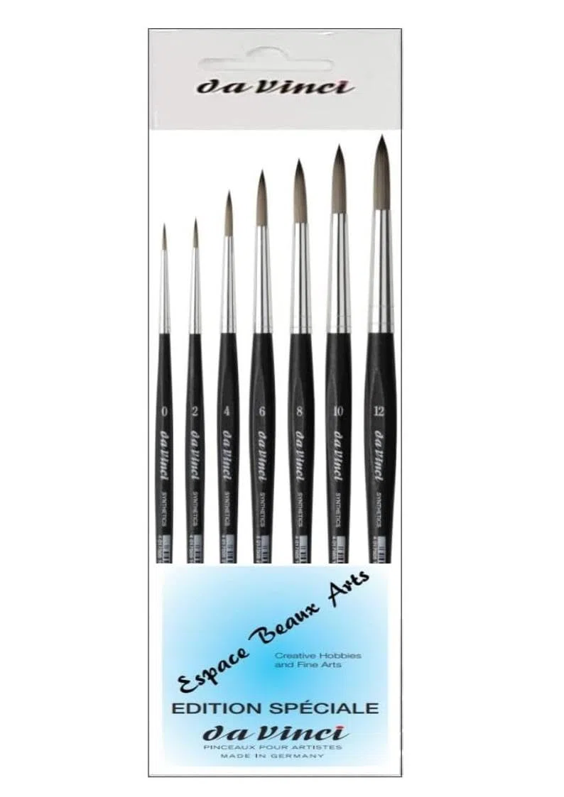 Da Vinci Serie 373 (3373) Set di 7 pennelli rotondi sintetici grigi 0,2,4,6,8,10,12 per pittura a olio, acrilico, guazzo e acquerello