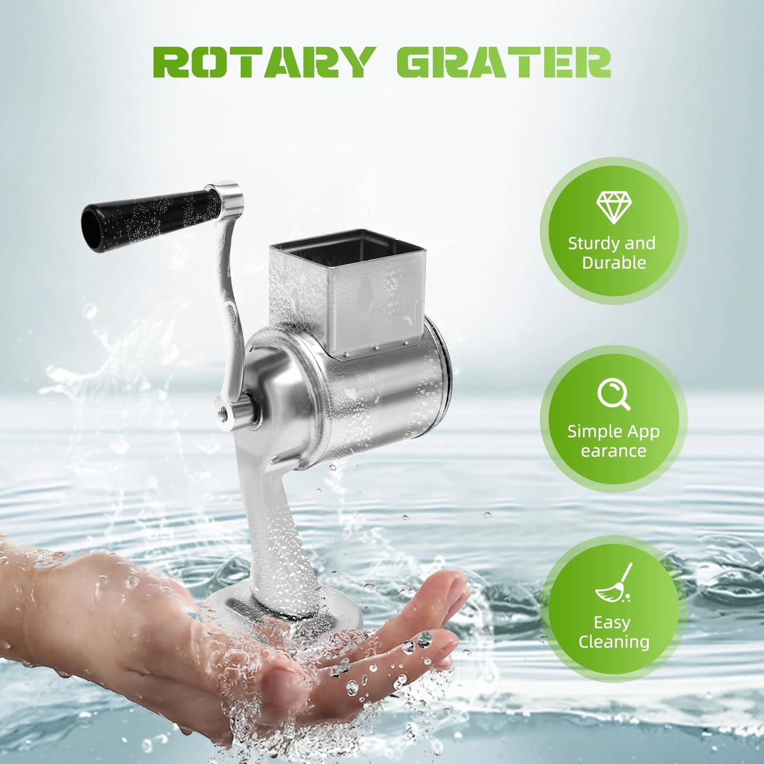 Grattugia rotante, grattugia a mano, 5 lame in acciaio inox, grattugia per formaggio con manovella, in acciaio inox 430, ventosa per frutta, verdura, noci, cioccolato, sicuro e pratico