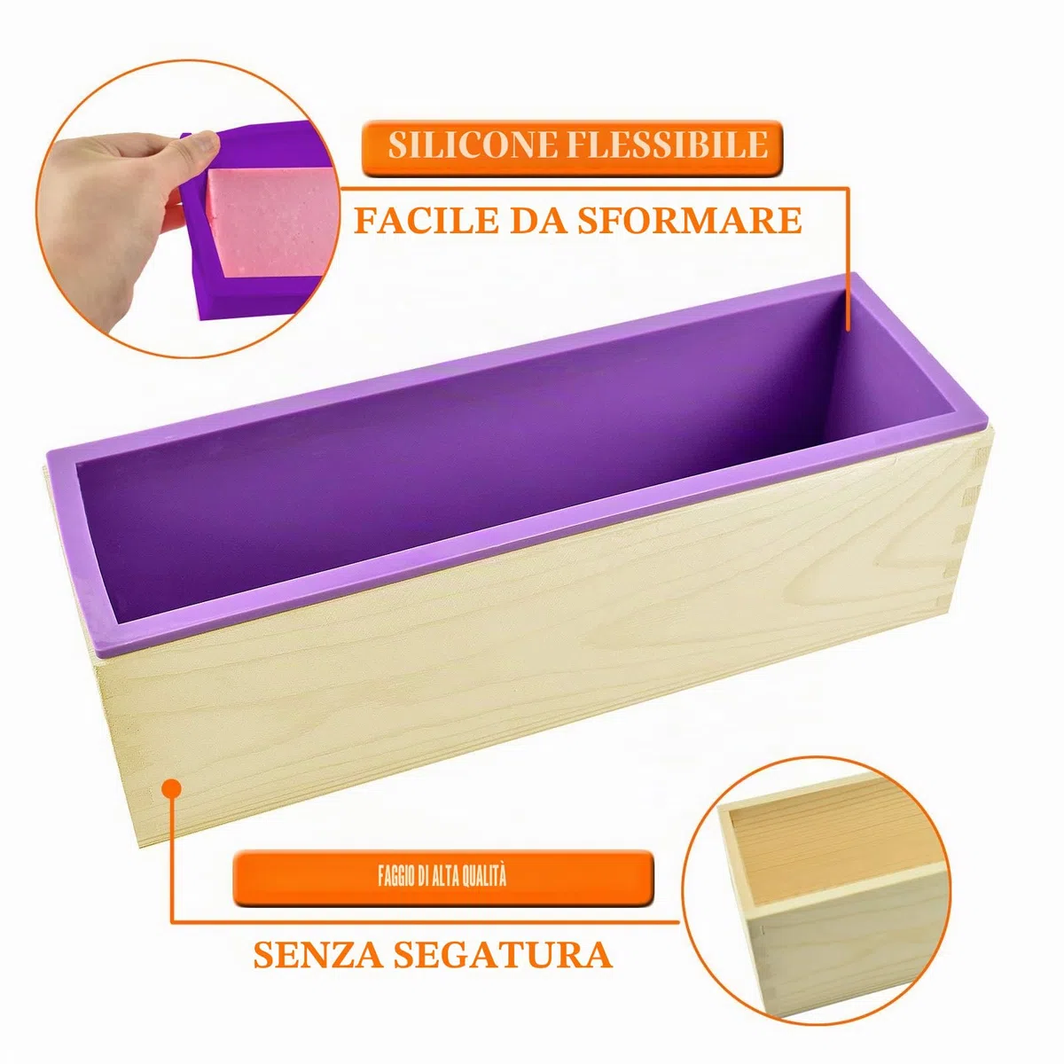 Artcome Kit di stampi per tagliare il sapone per pagnotta, multifunzione, regolabile, in legno, set di stampi rettangolari in silicone con taglierina ondulata e dritta in acciaio inossidabile